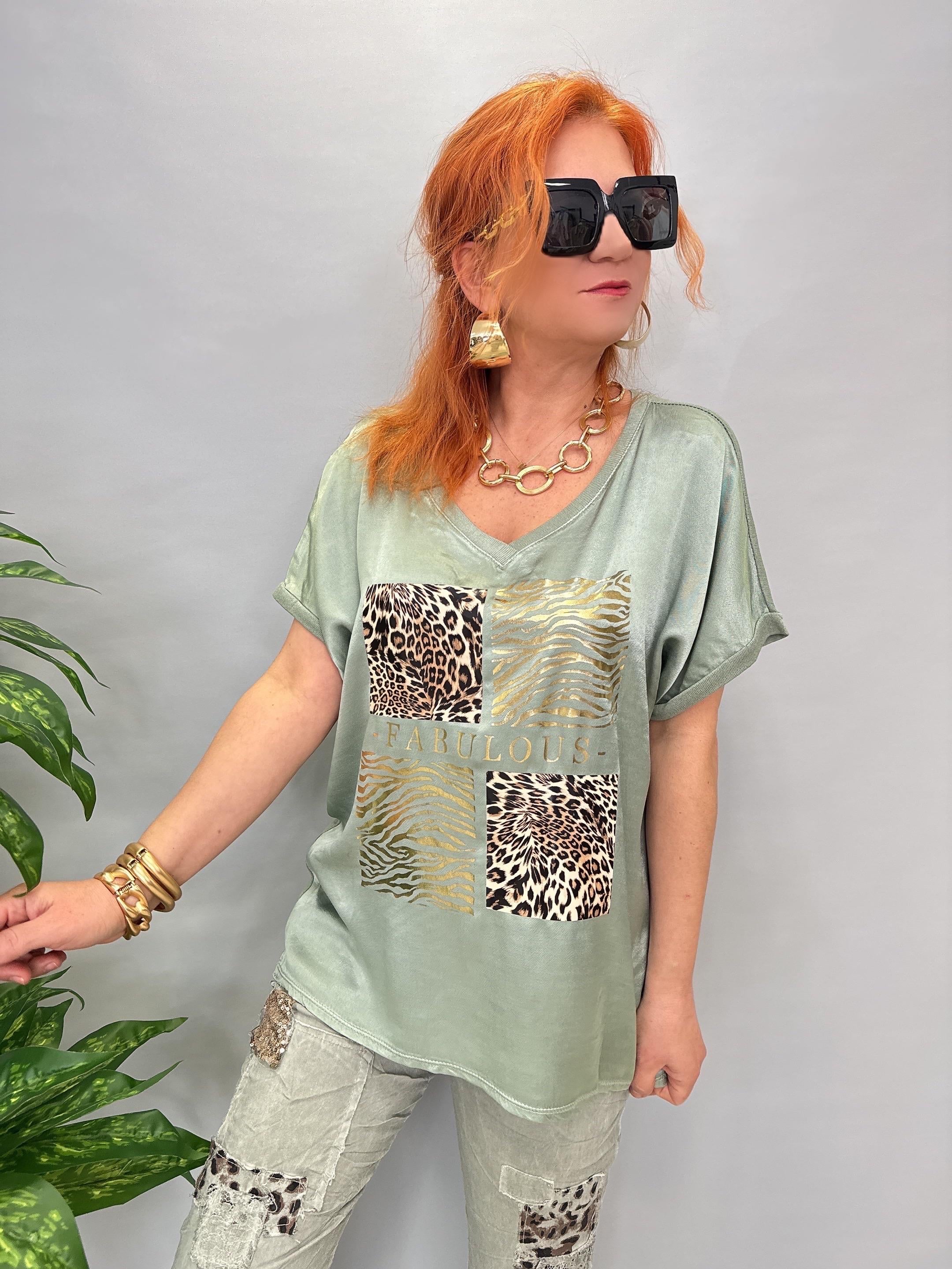 MNS 21191 İTALYAN LEOPAR DETAY BLUZ MİNT YEŞİLİ