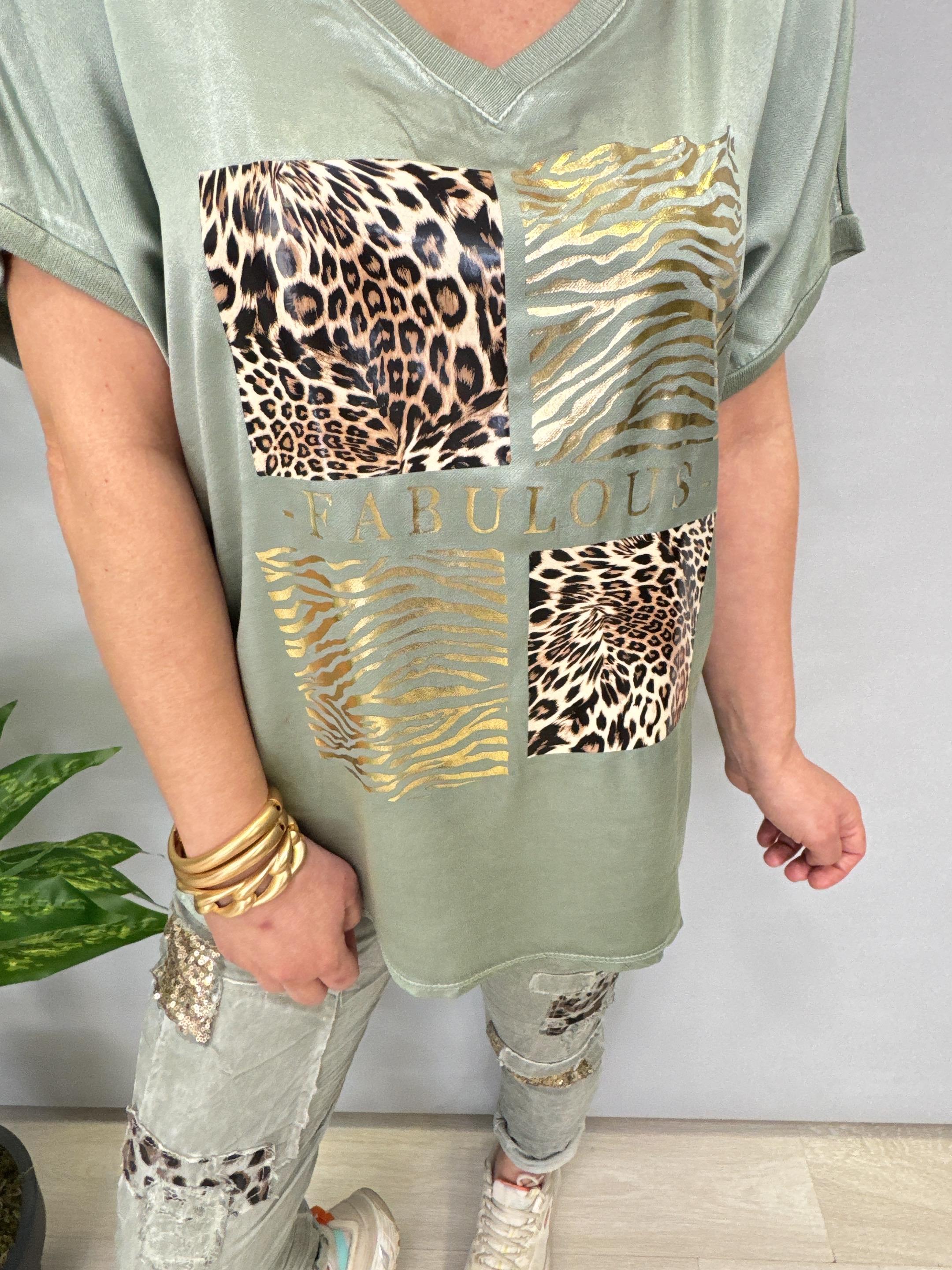MNS 21191 İTALYAN LEOPAR DETAY BLUZ MİNT YEŞİLİ