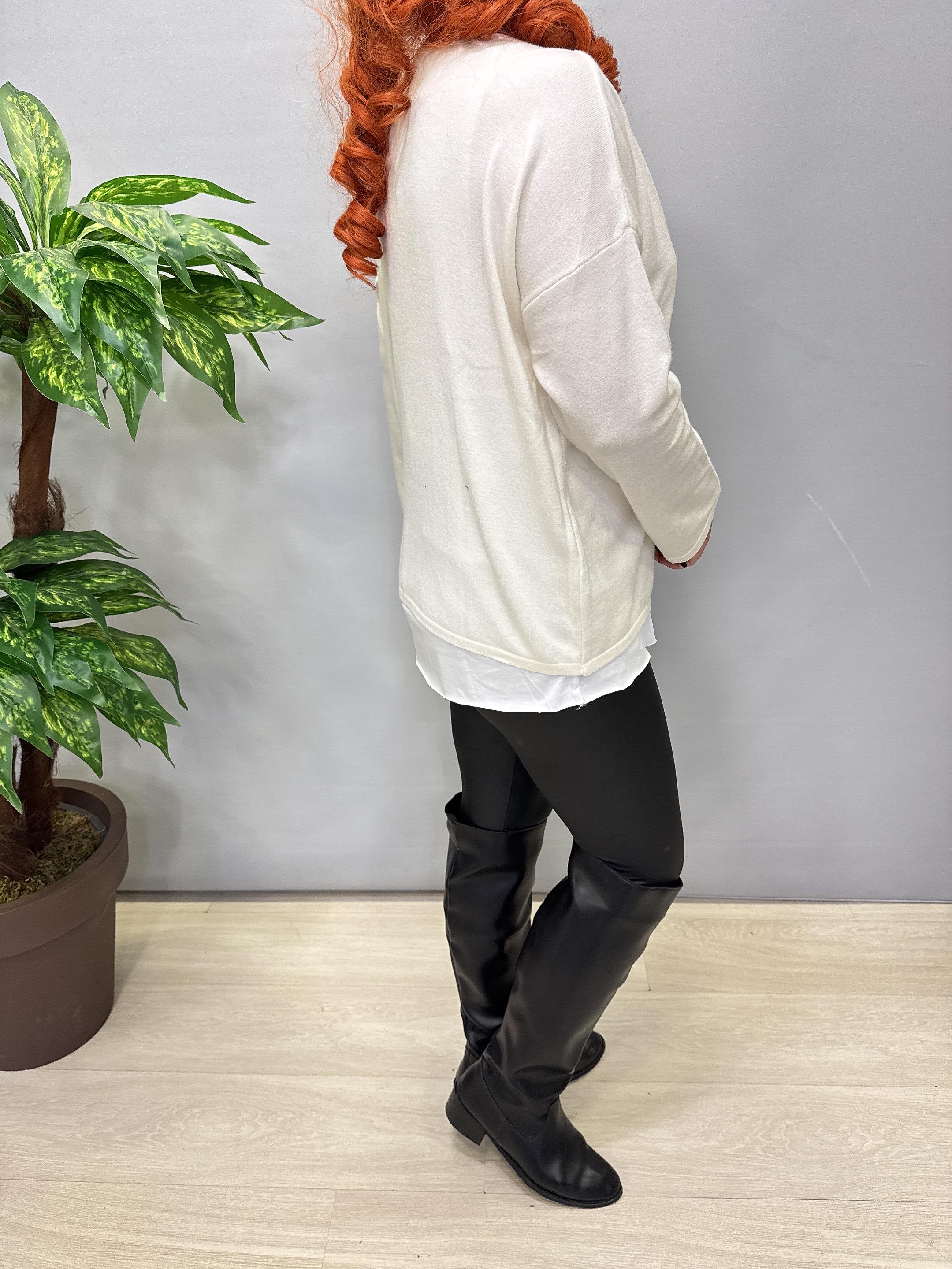 2121 Italyan Triko Bluz (KOLYE HEDİYELİ ) Ekru