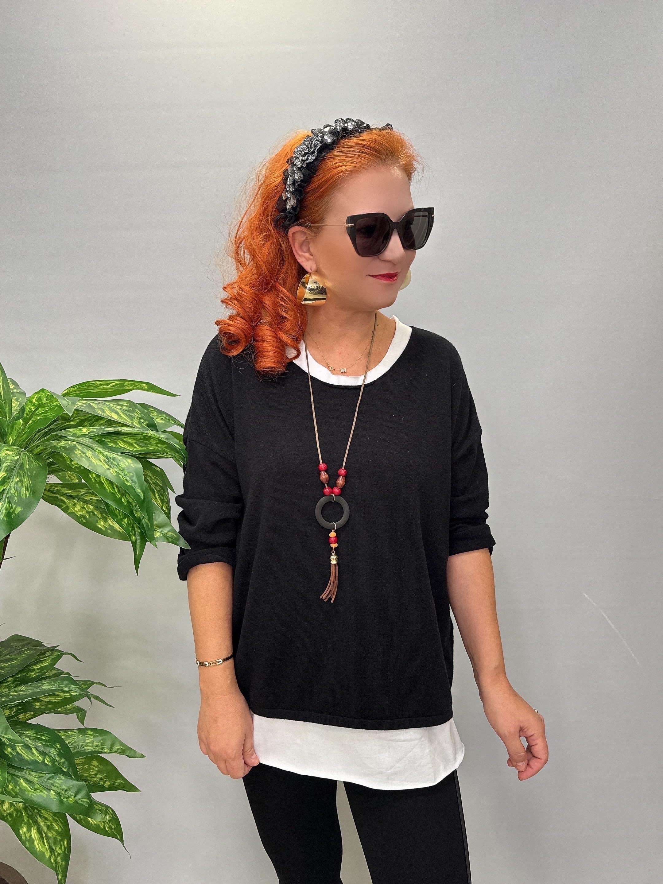 2121 Italyan Triko Bluz (KOLYE HEDİYELİ ) Siyah