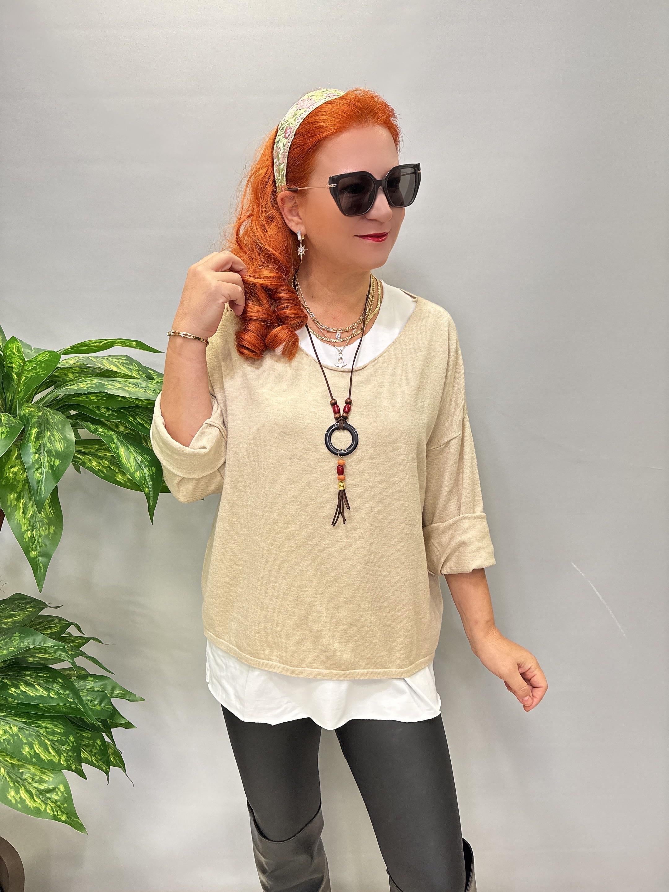 2121 Italyan Triko Bluz (KOLYE HEDİYELİ ) Taş