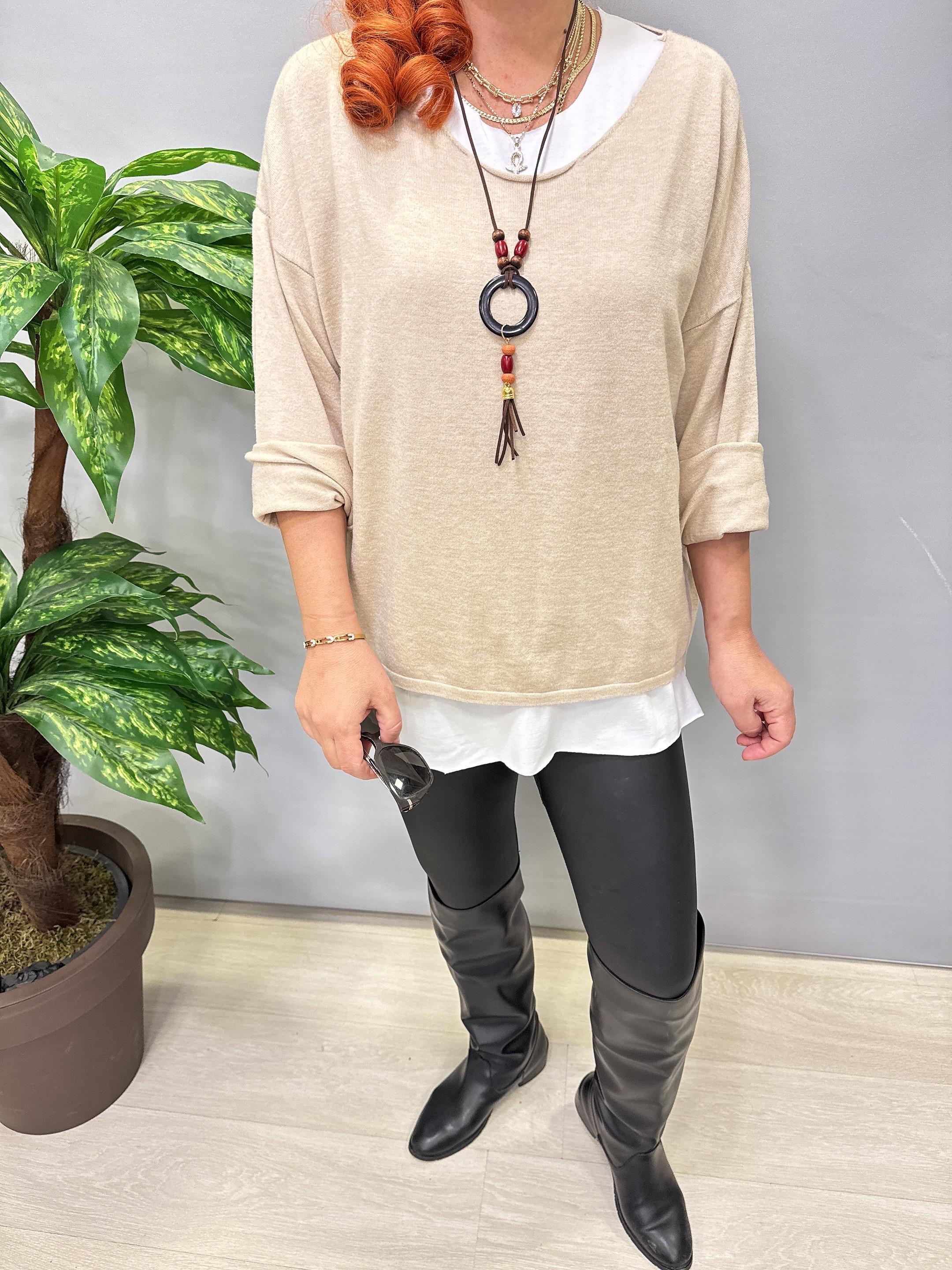 2121 Italyan Triko Bluz (KOLYE HEDİYELİ ) Taş