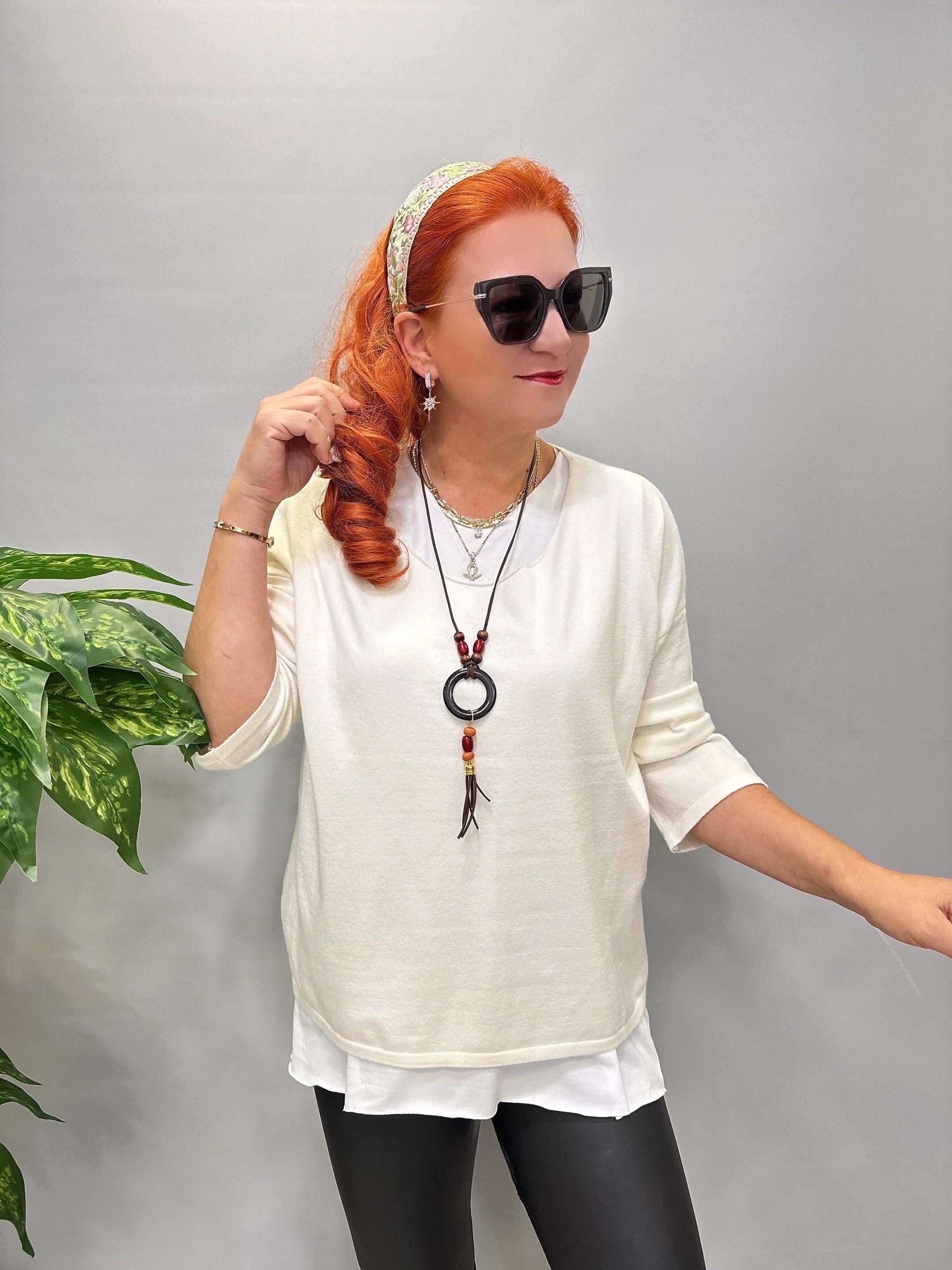 2121 Italyan Triko Bluz (KOLYE HEDİYELİ ) Ekru