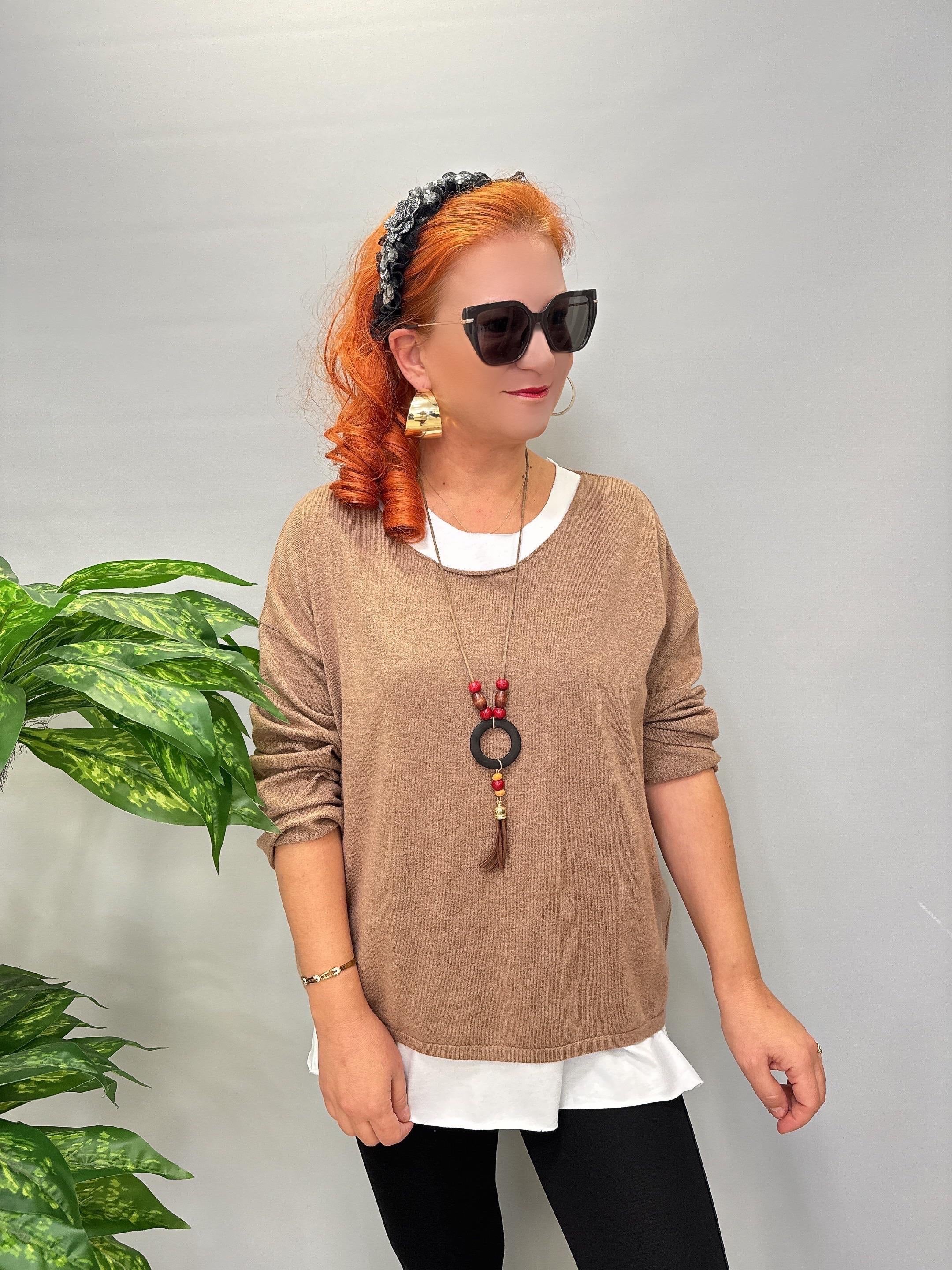 2121 Italyan Triko Bluz (KOLYE HEDİYELİ ) Camel