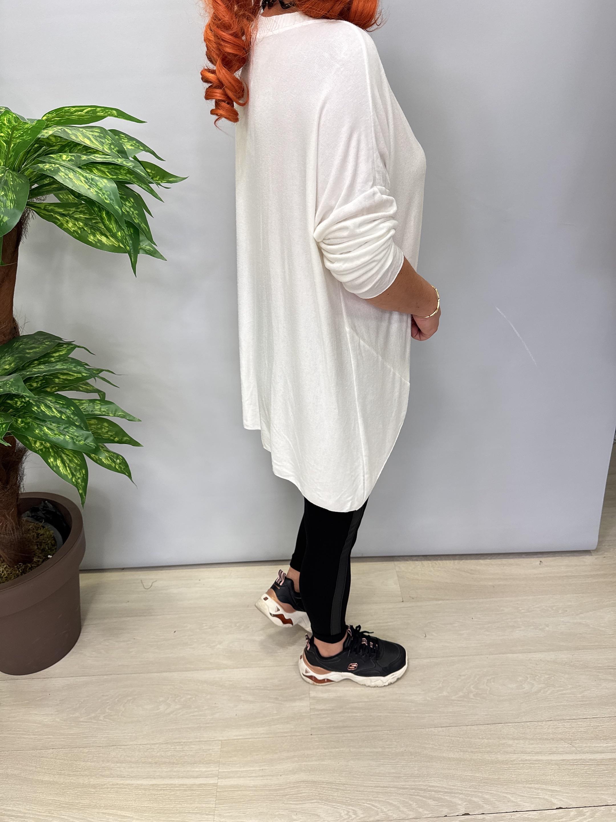 2121 Italyan Tunik Triko Bluz Ekru 