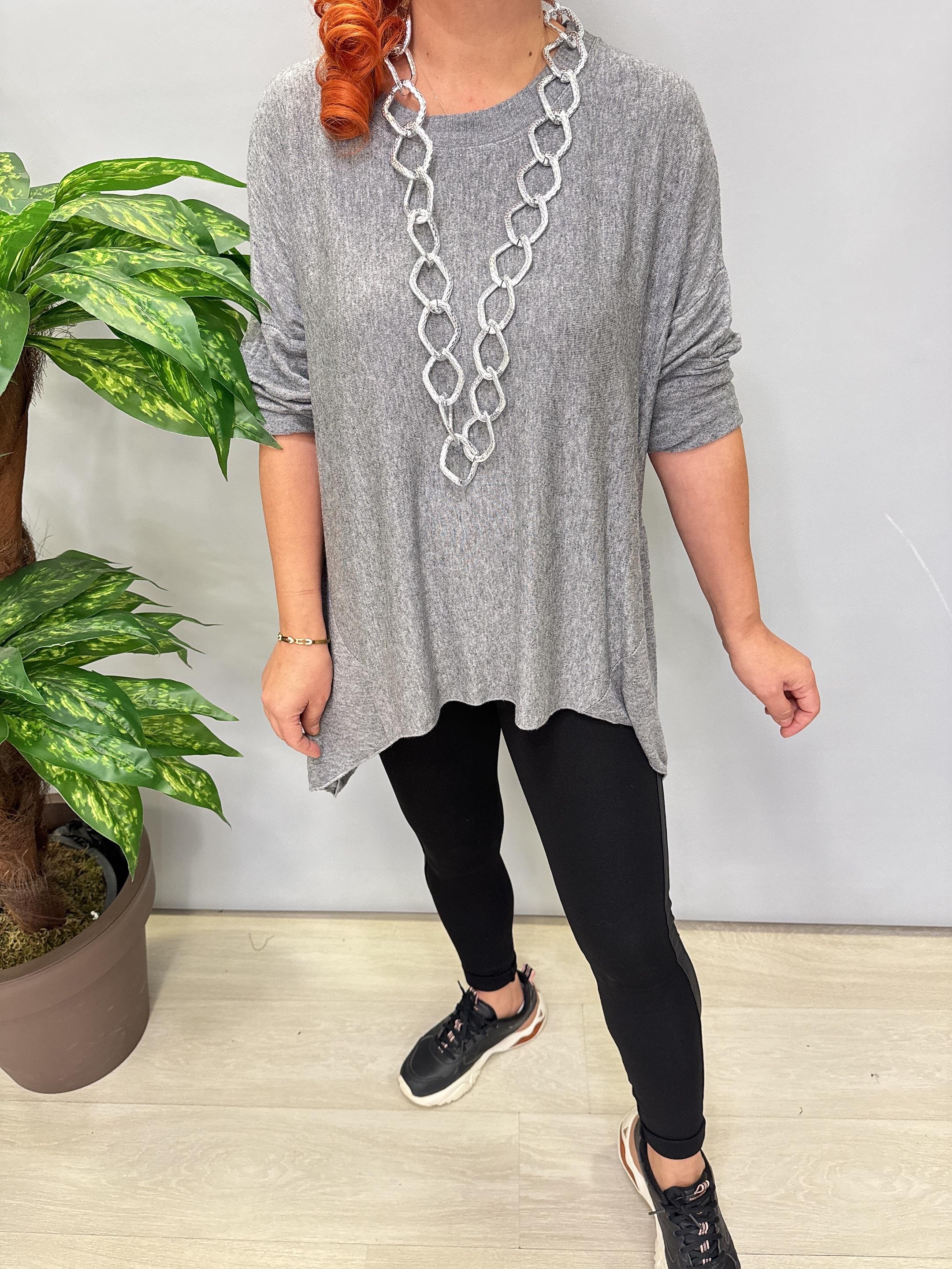 2121 Italyan Tunik Triko Bluz Gri