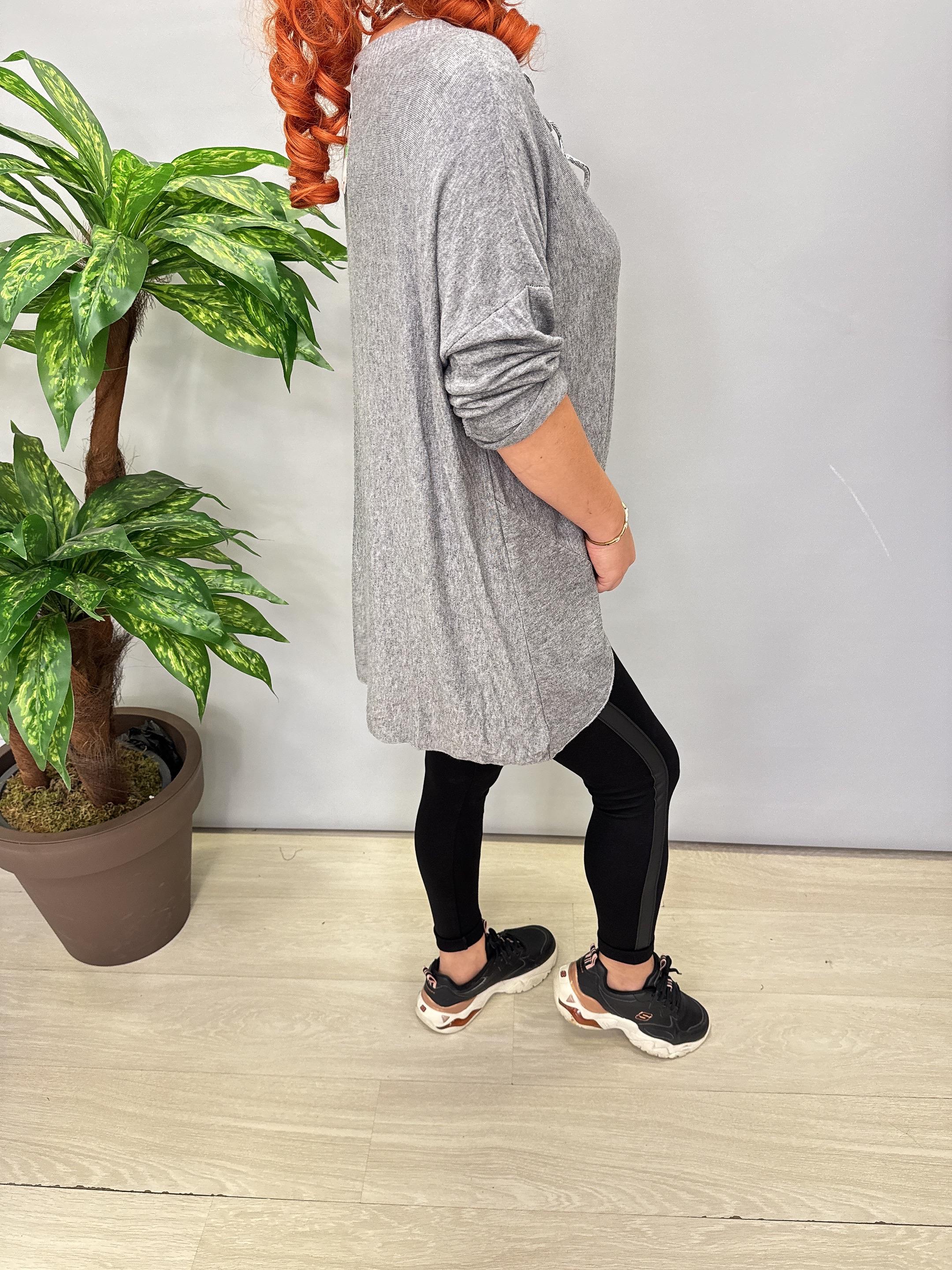 2121 Italyan Tunik Triko Bluz Gri