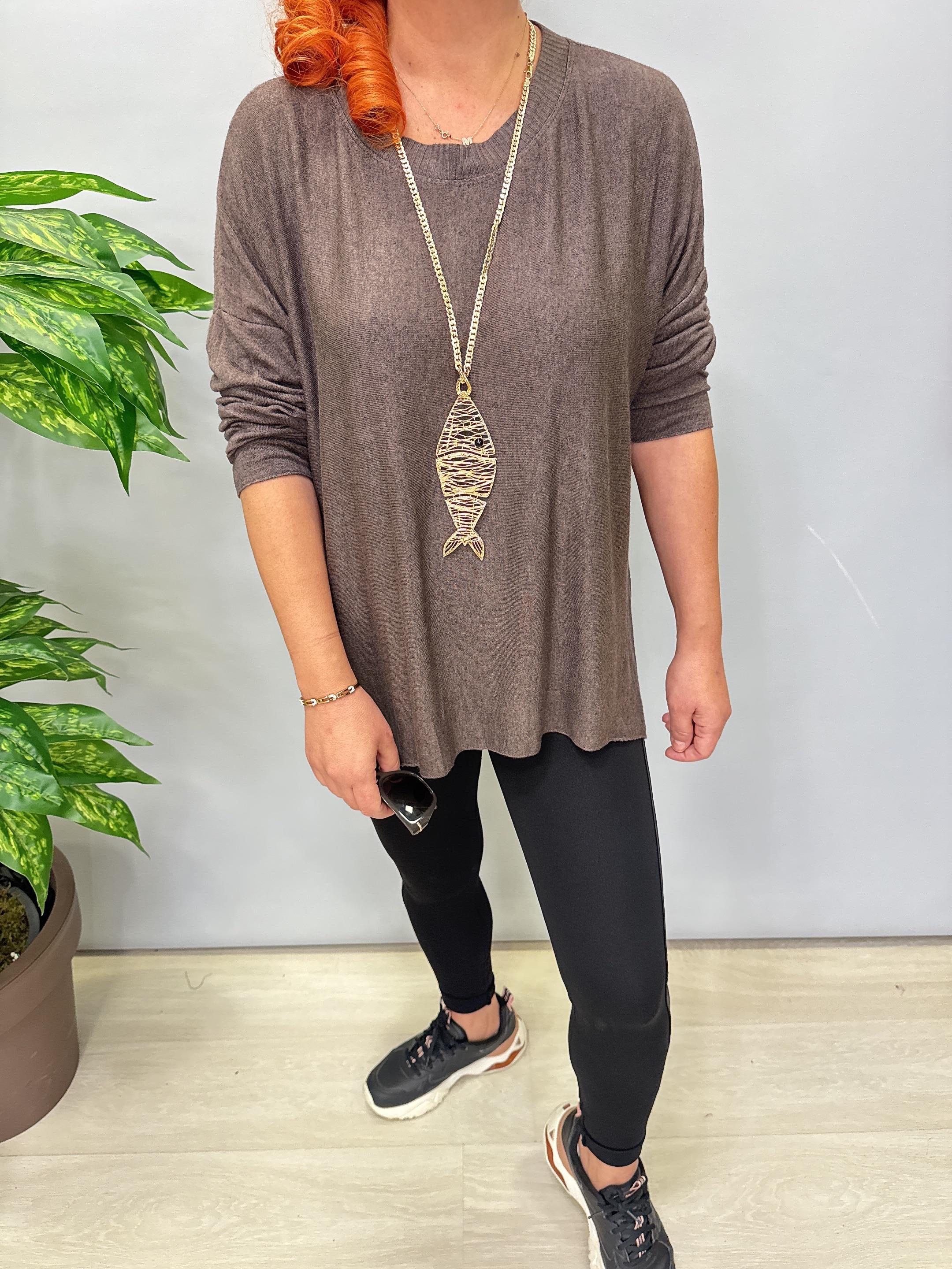 2121 Italyan Tunik Triko Bluz Kahve