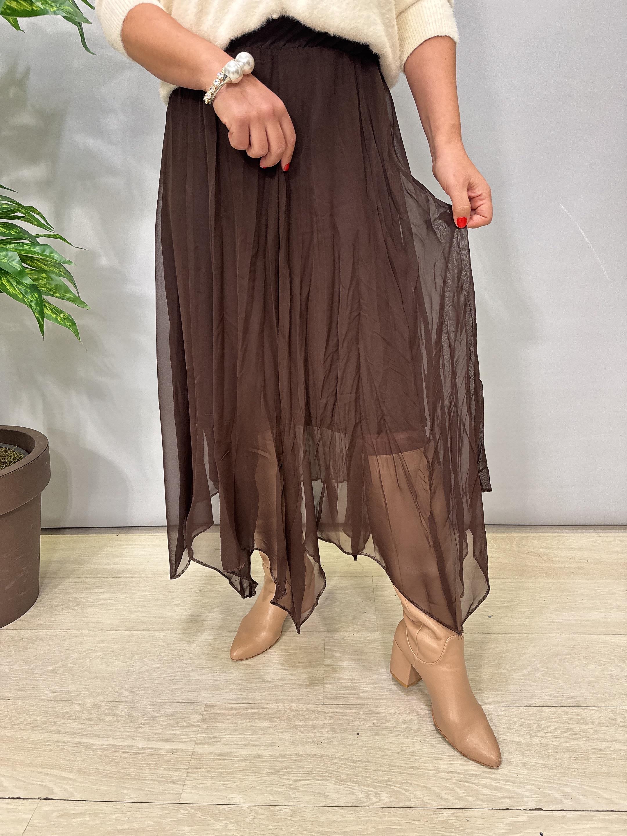 2126 Asimetrik Tül Etek Acı Kahve