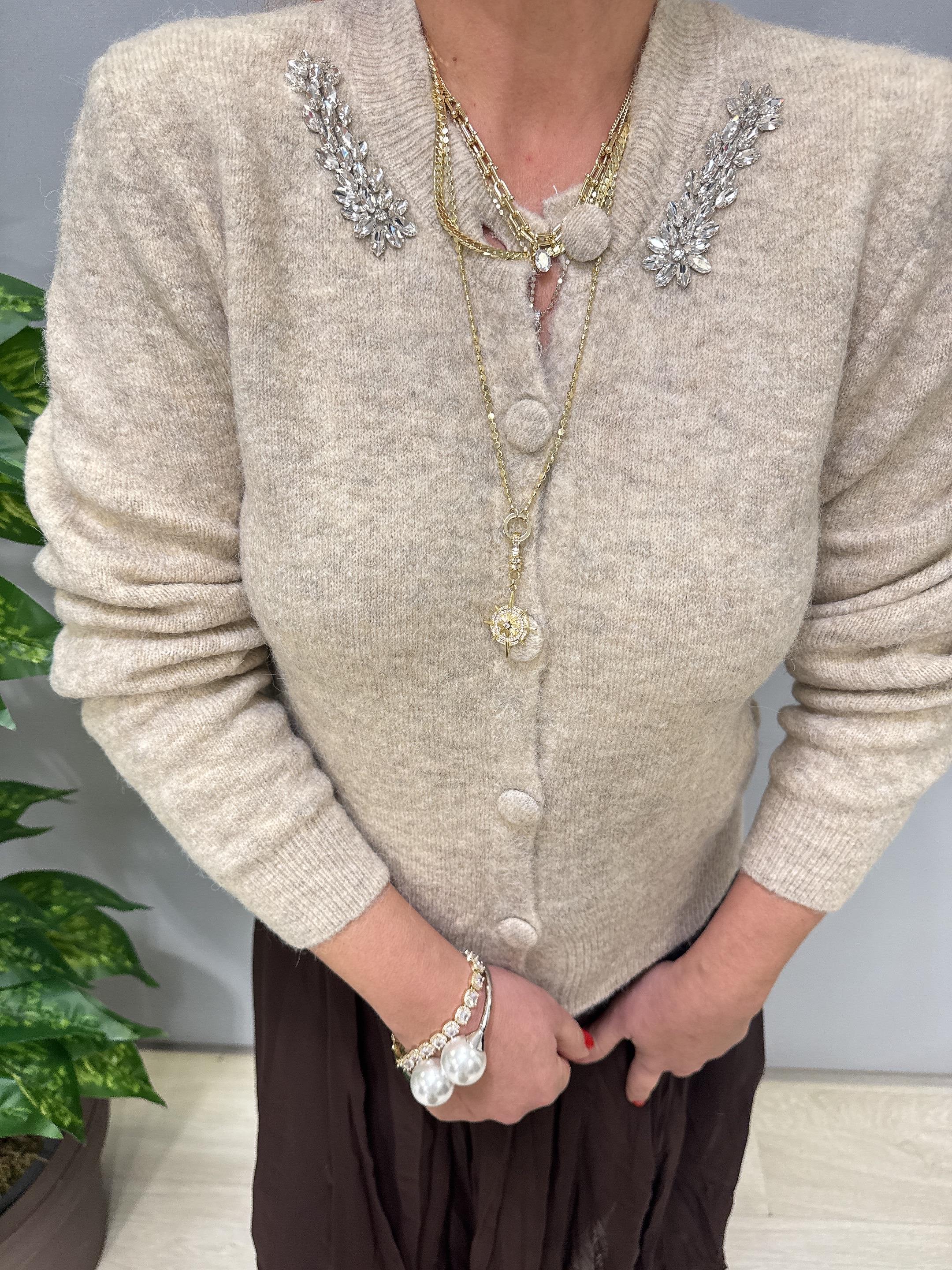 2126 Taş Detaylı Hırka / Bluz  Taş