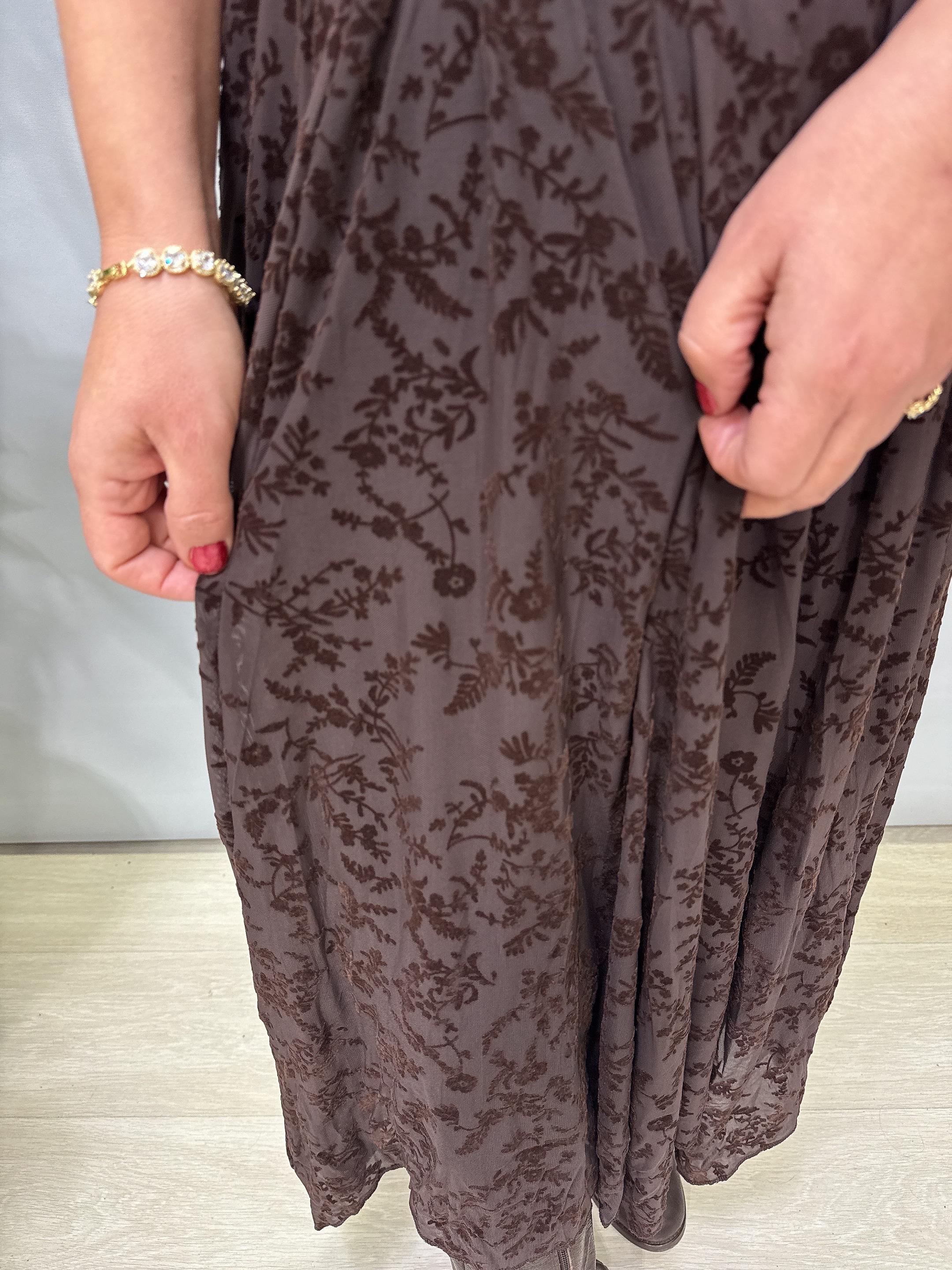 2188 Flok Kabartmalı Tül etek Acı Kahve