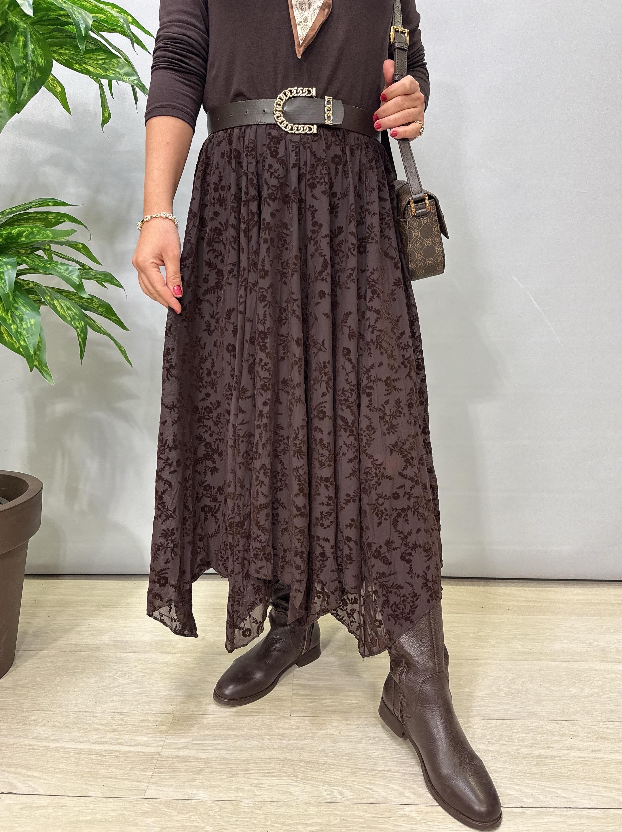 2188 Flok Kabartmalı Tül etek Acı Kahve