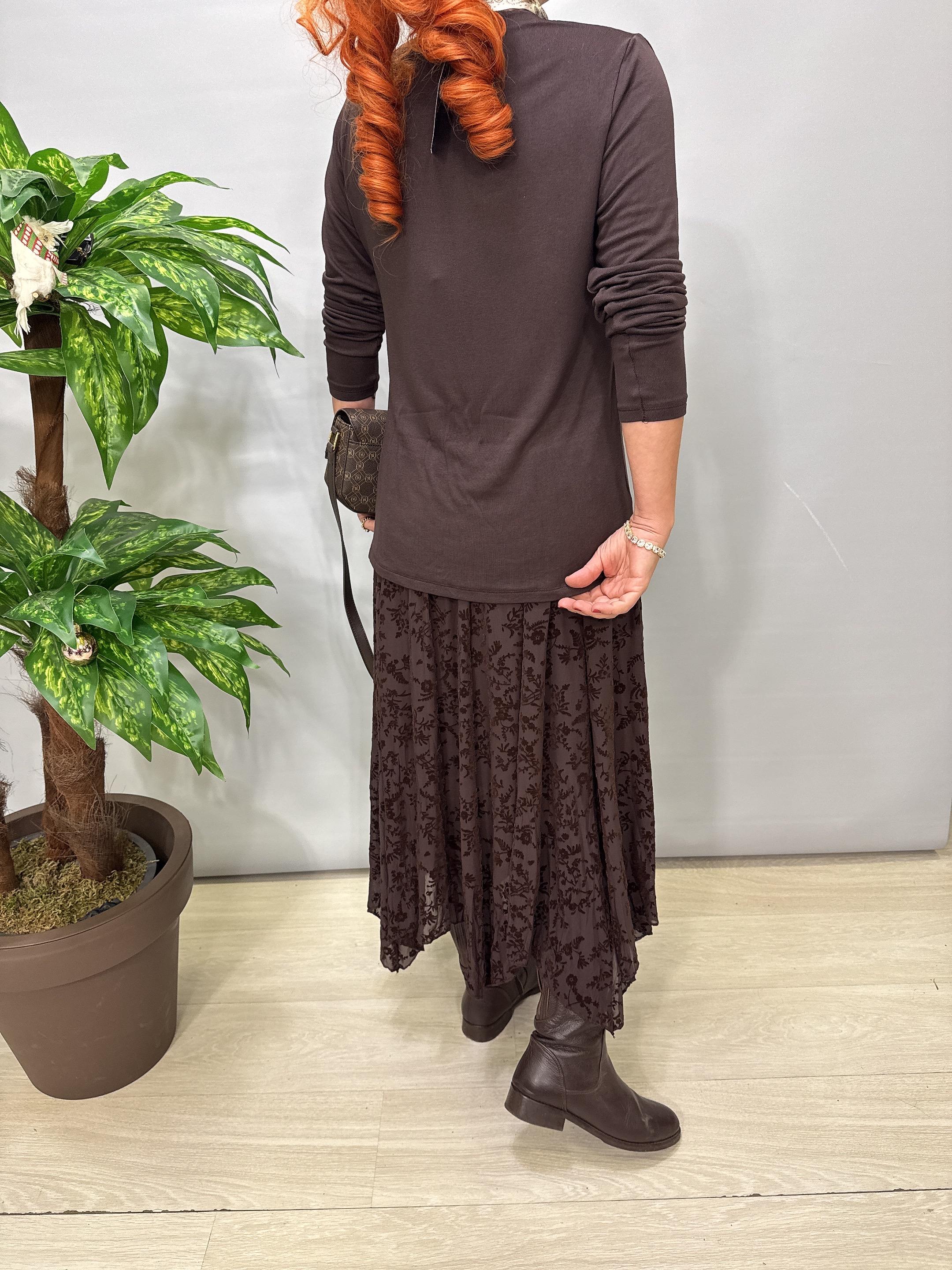 2188 Fularlı Çilek Triko Bluz Acı Kahve 