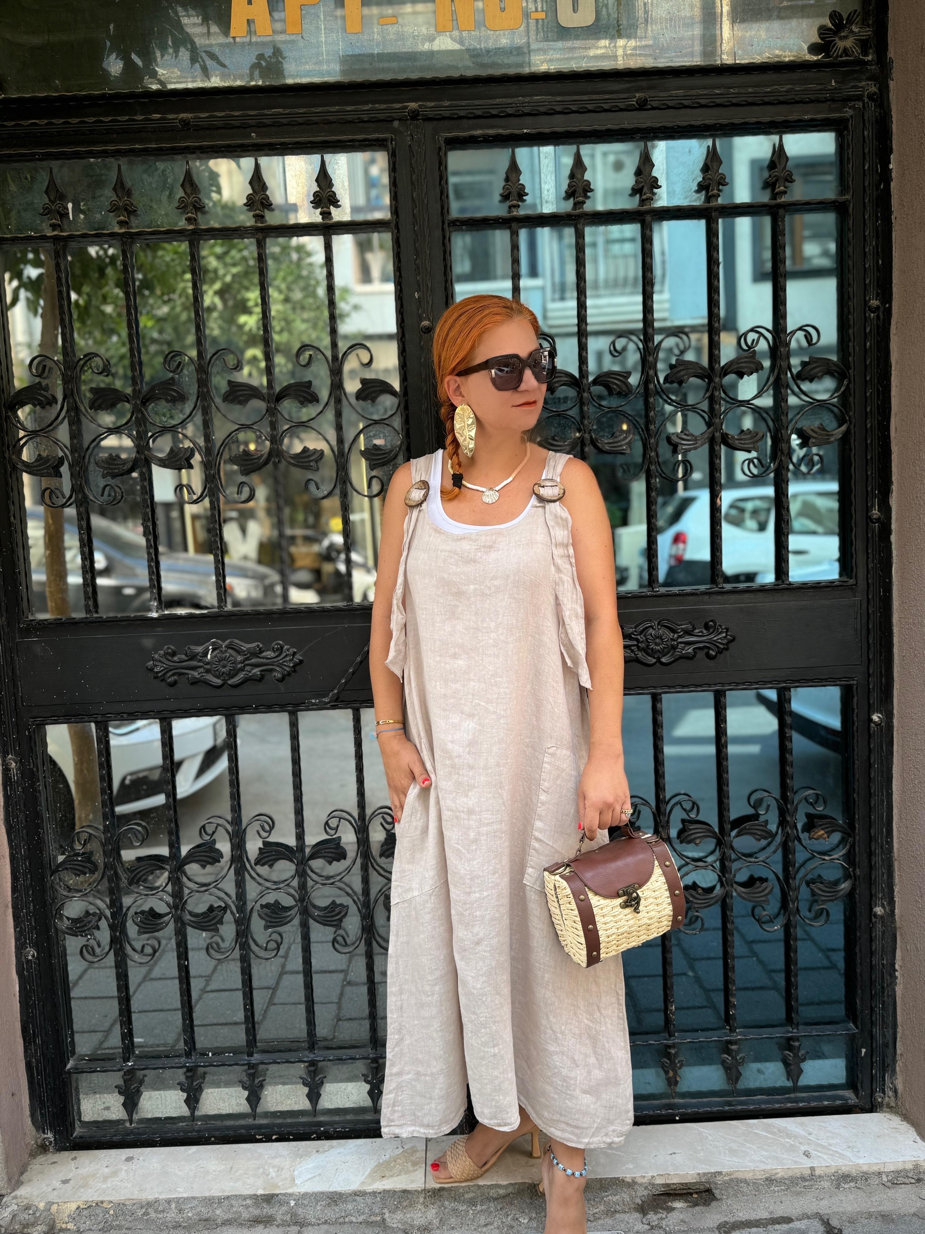 22271 PREMIUM PAMUK KETEN  ASKI DETAY ELBİSE 46 BEDENE KADAR UYUMLUDUR (ASTAR GİYİNİZ) TAŞ boyum 1.64