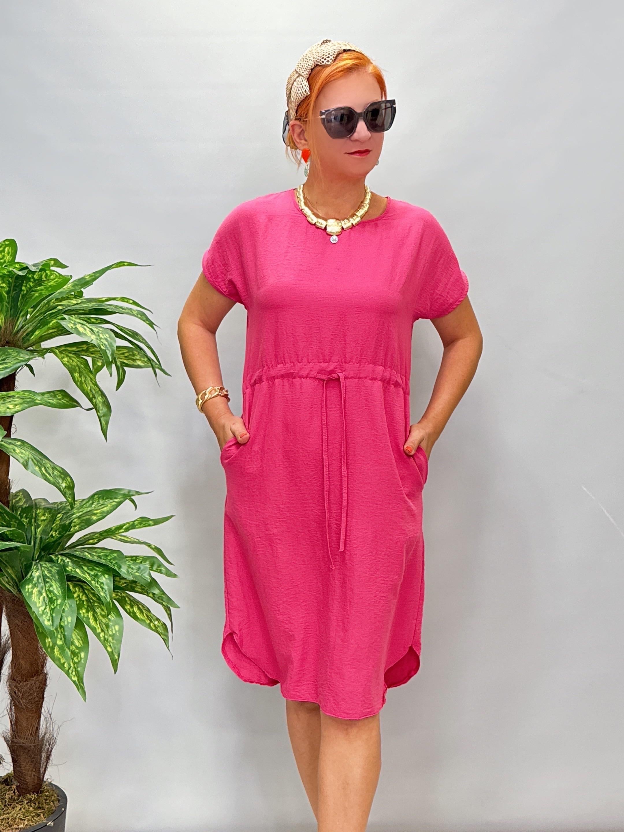 2235 Bel Detay Elbise Fuşya