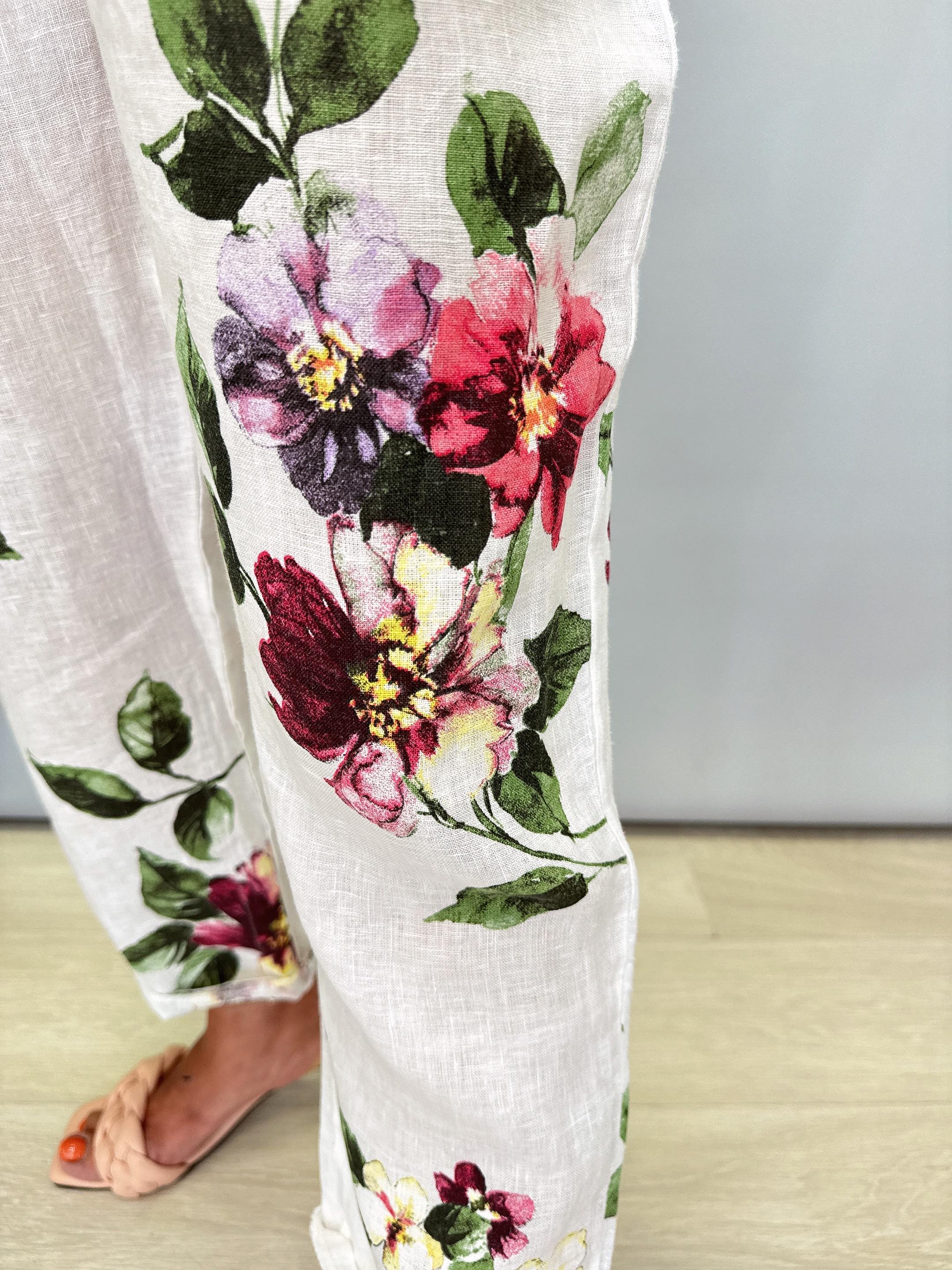 2265 Italyan Desenli Pantolon Beyaz