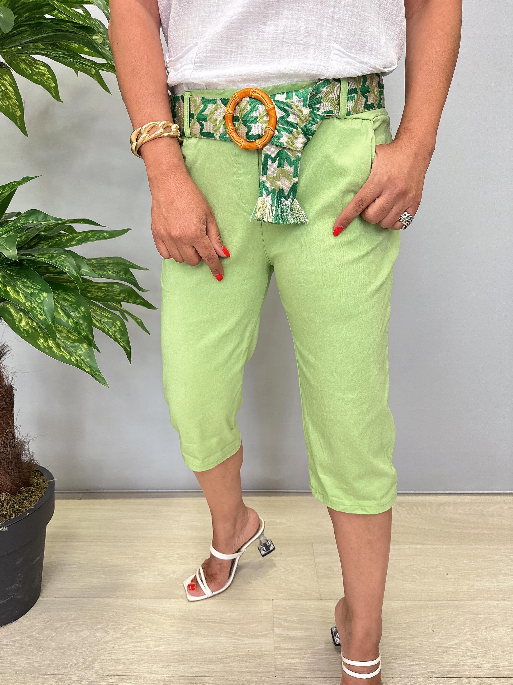 2266 Italyan Capri Pantolon Yeşil