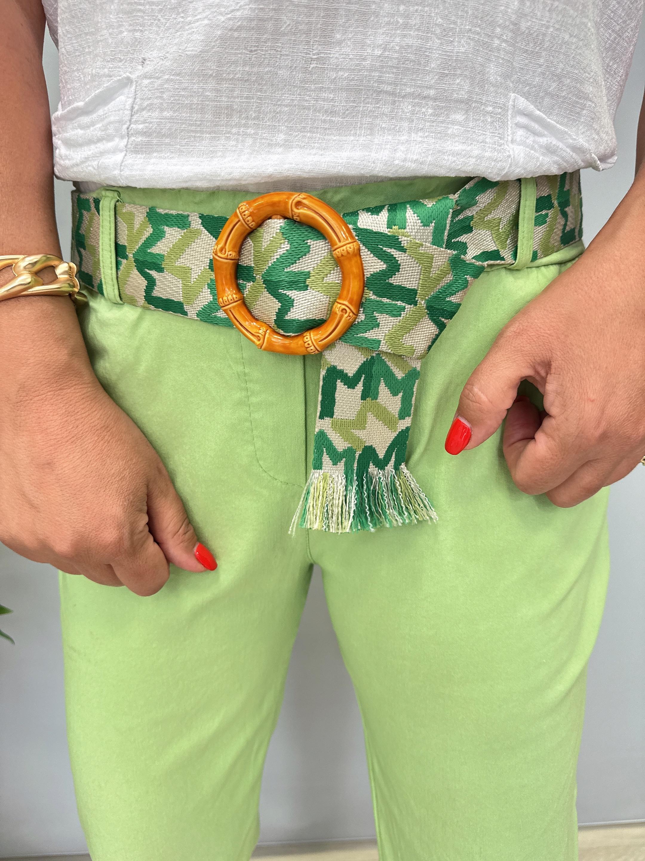 2266 Italyan Capri Pantolon Yeşil