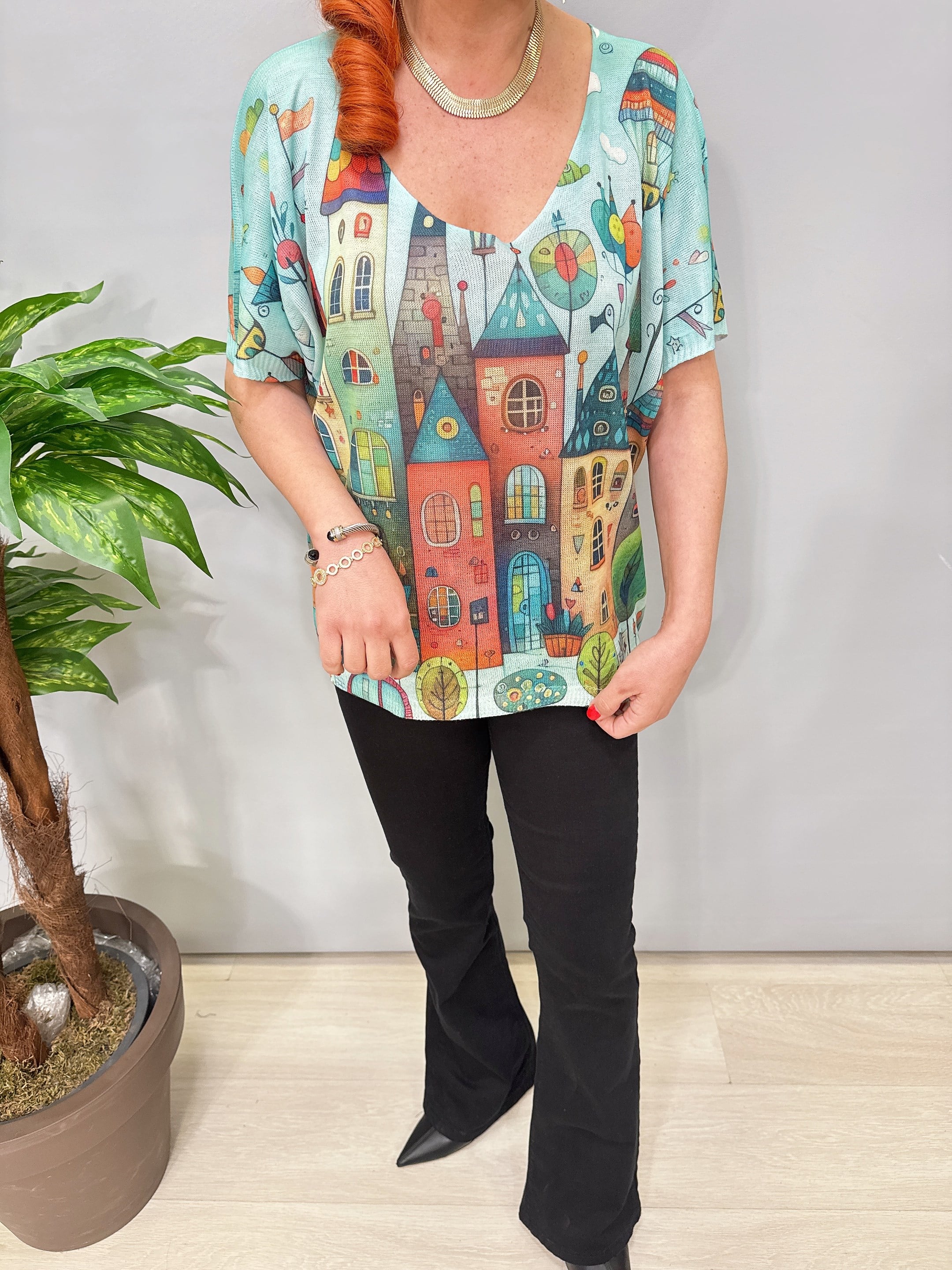 2295 Italyan Dijital Baskı Merserize Bluz 