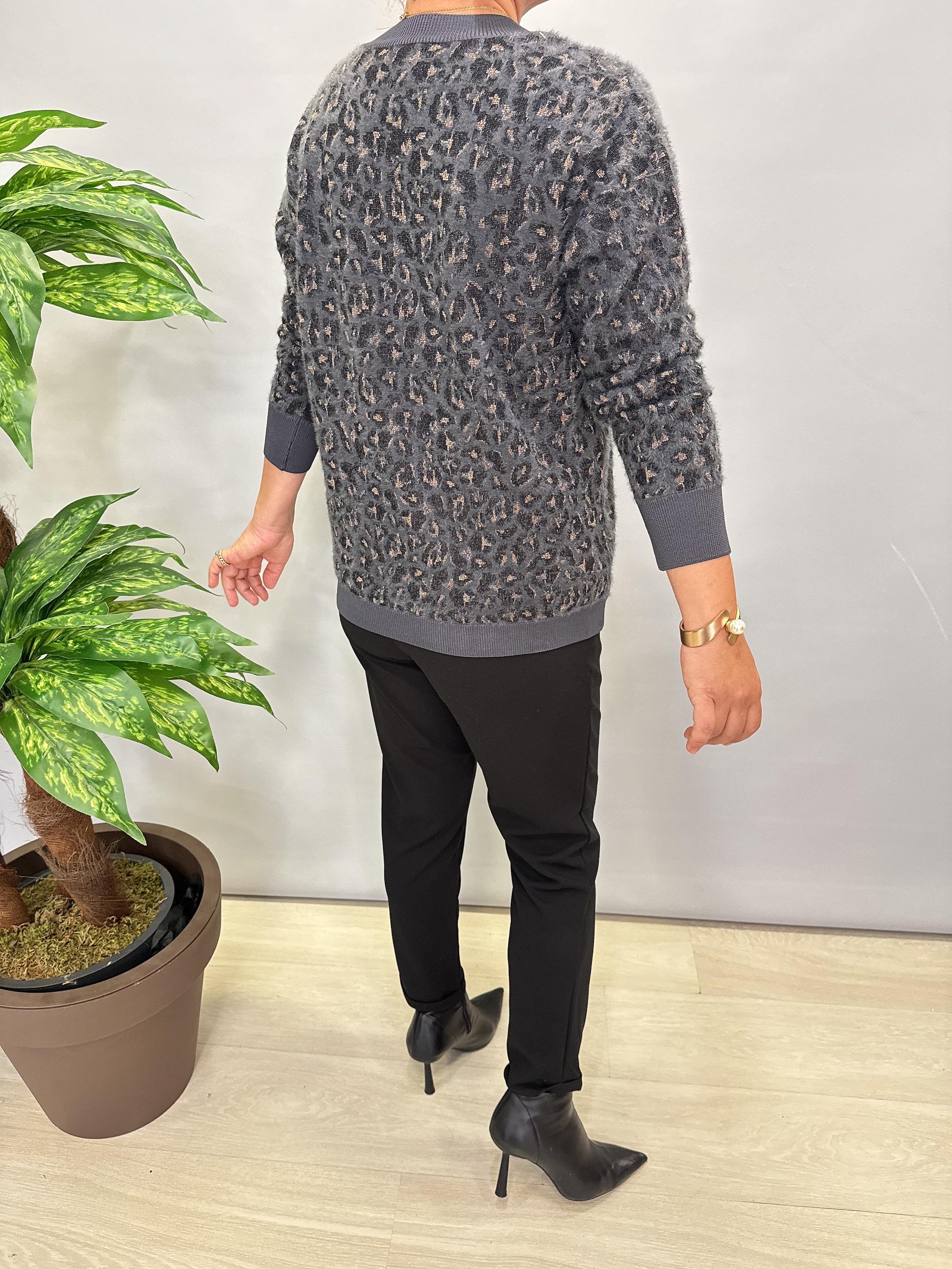 2324 Leopar Desen Triko Kazak Antrasit