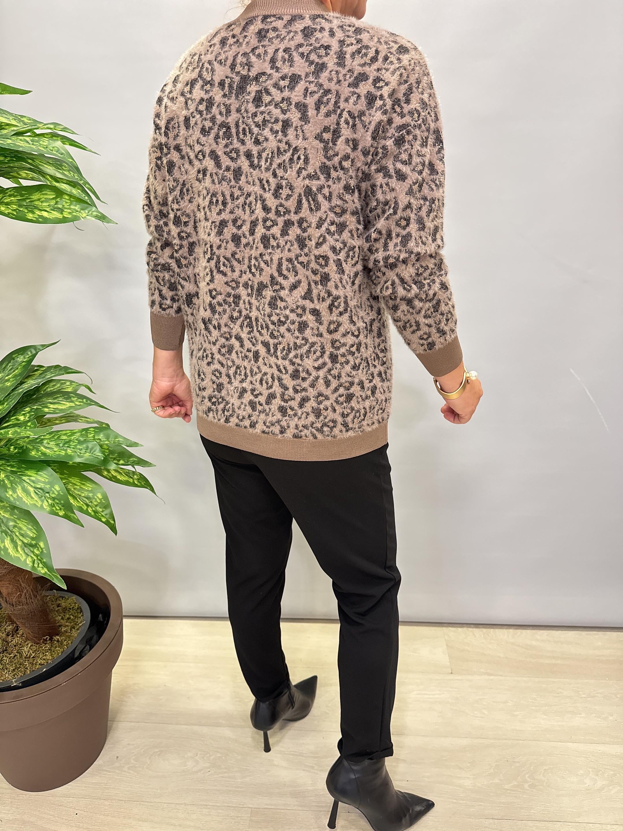 2324 Leopar Desen Triko Kazak Kahve