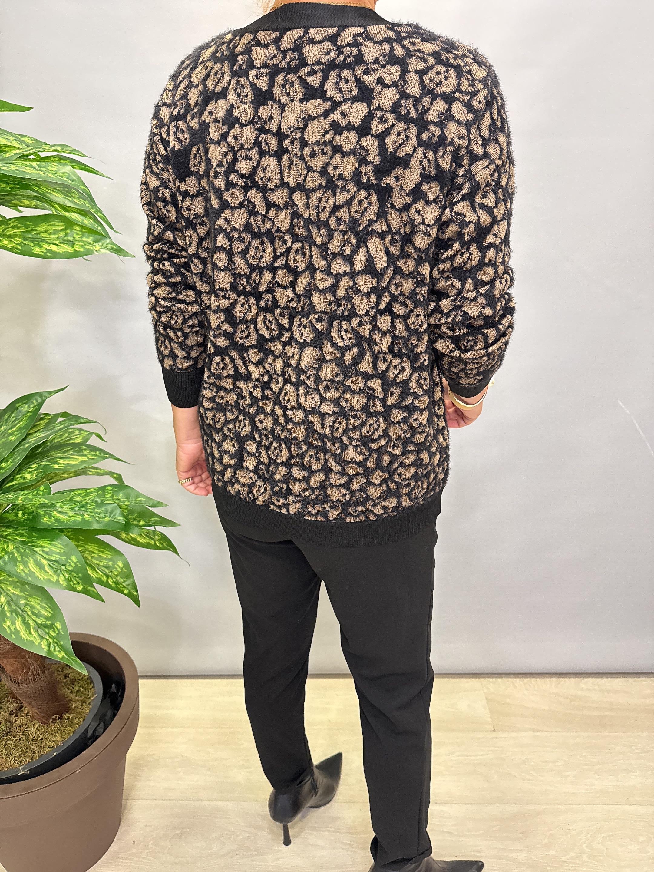 2324 Leopar Desen Triko Kazak Siyah