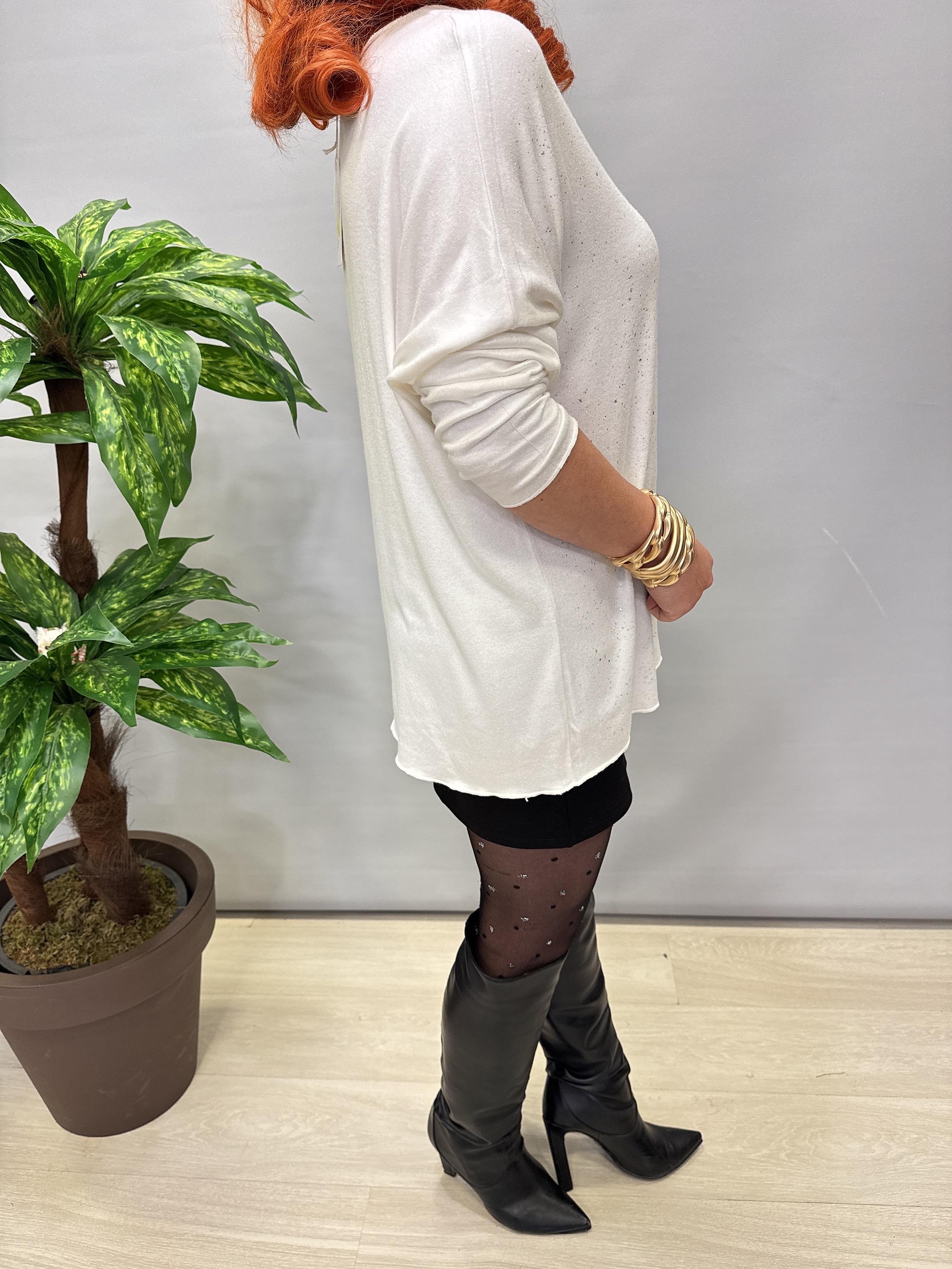 2326 Italyan Sim Detaylı Triko Bluz Ekru