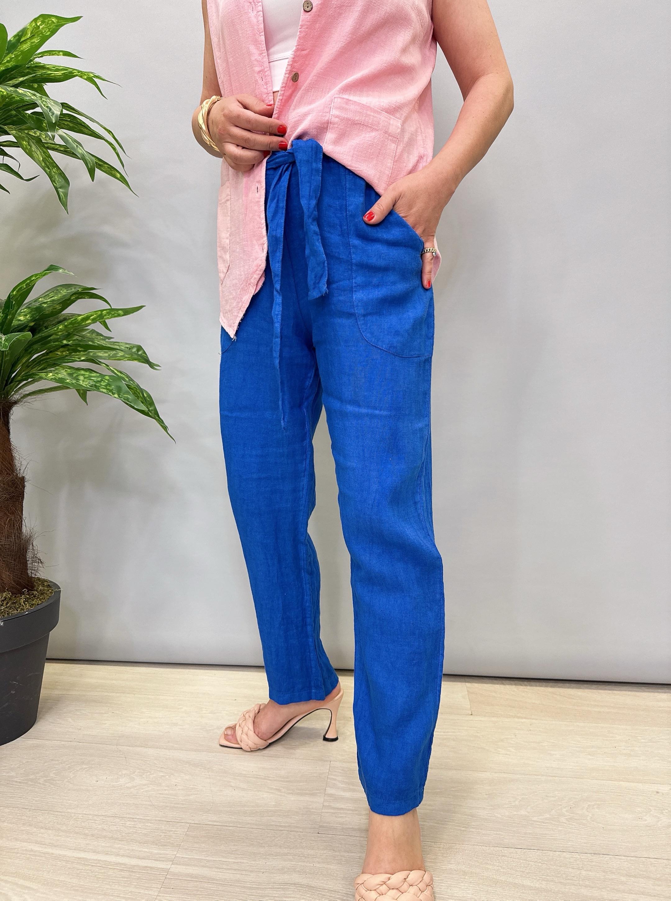 2390 İtalyan Keten Pantolon Saks Mavi