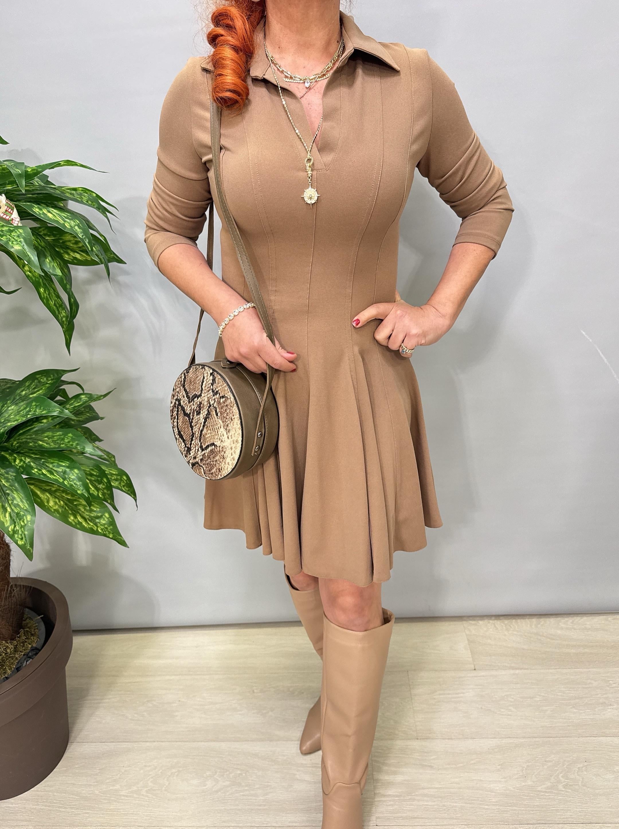 2465 Polo Yaka Krep Elbise Vizon