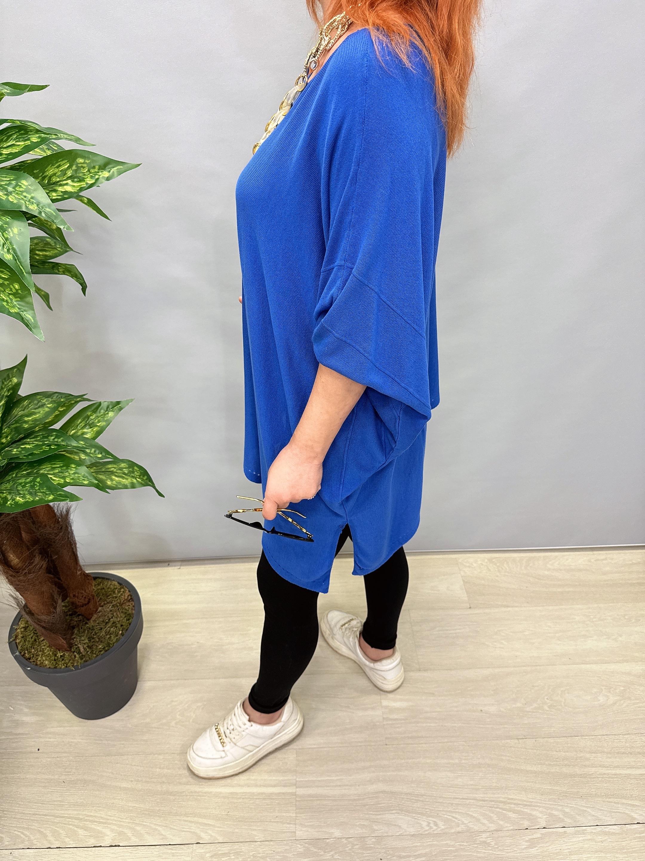 2510 TASARIM ASİMETRİK İNCE TRİKO MAVİ