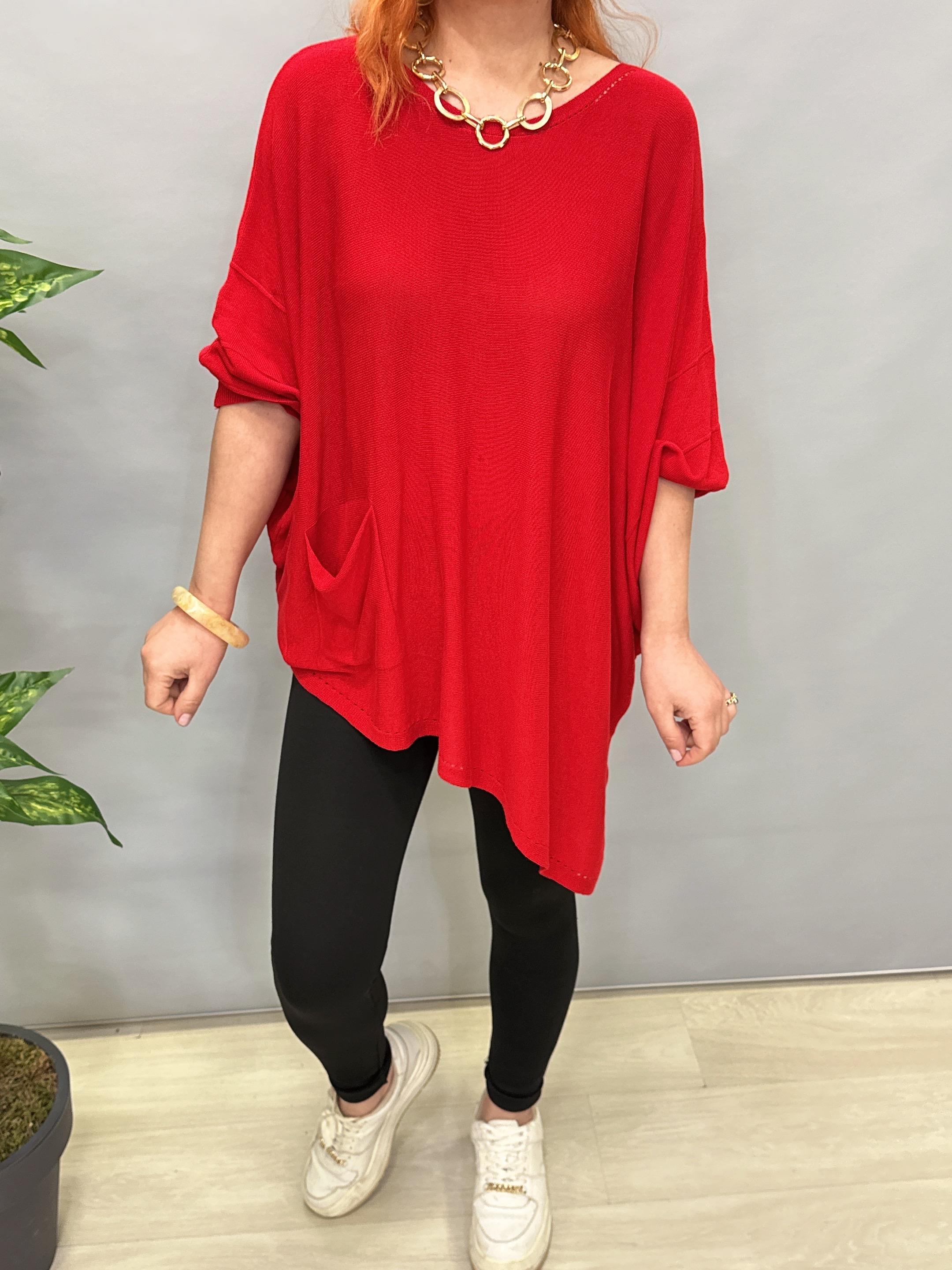 2510 TASARIM ASİMETRİK İNCE TRİKO KIRMIZI