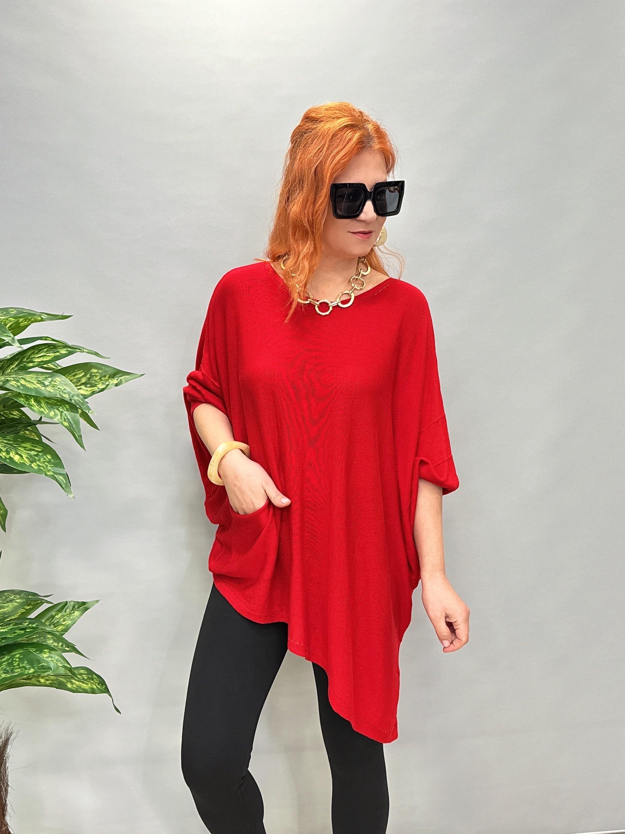 2510 TASARIM ASİMETRİK İNCE TRİKO KIRMIZI