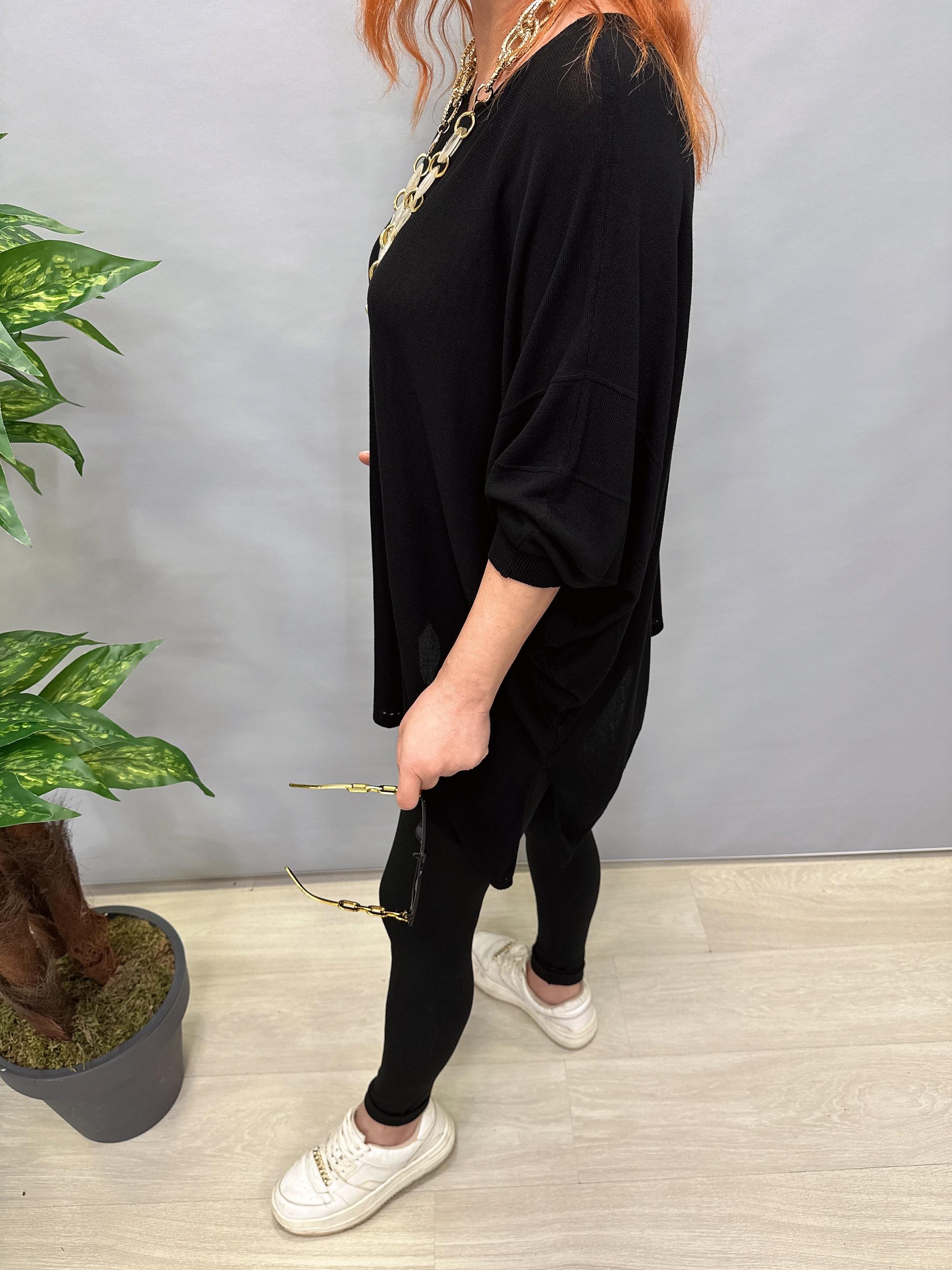 2510 TASARIM ASİMETRİK İNCE TRİKO SİYAH