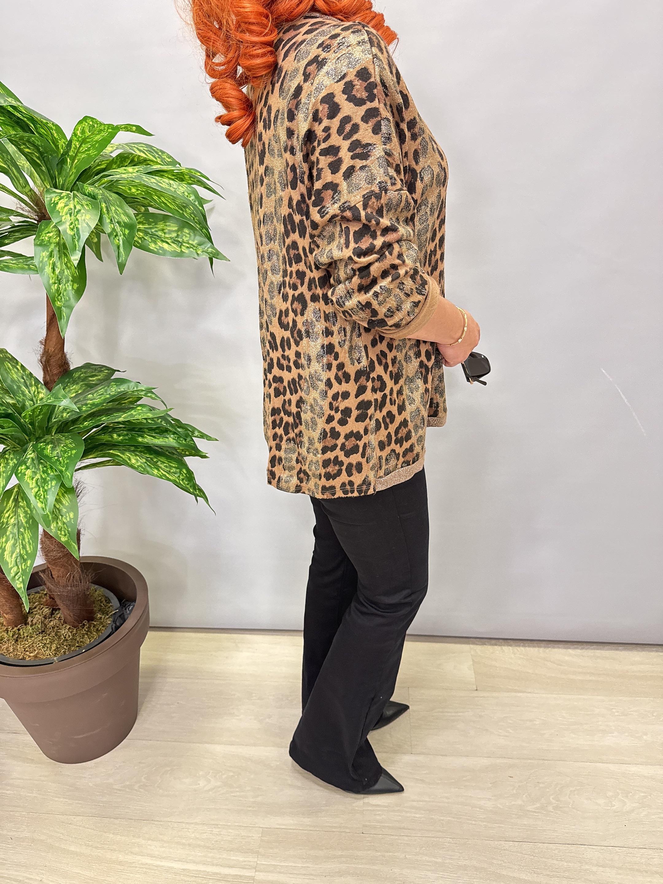 2512 Italyan Leopar Detaylı Triko Bluz Camel