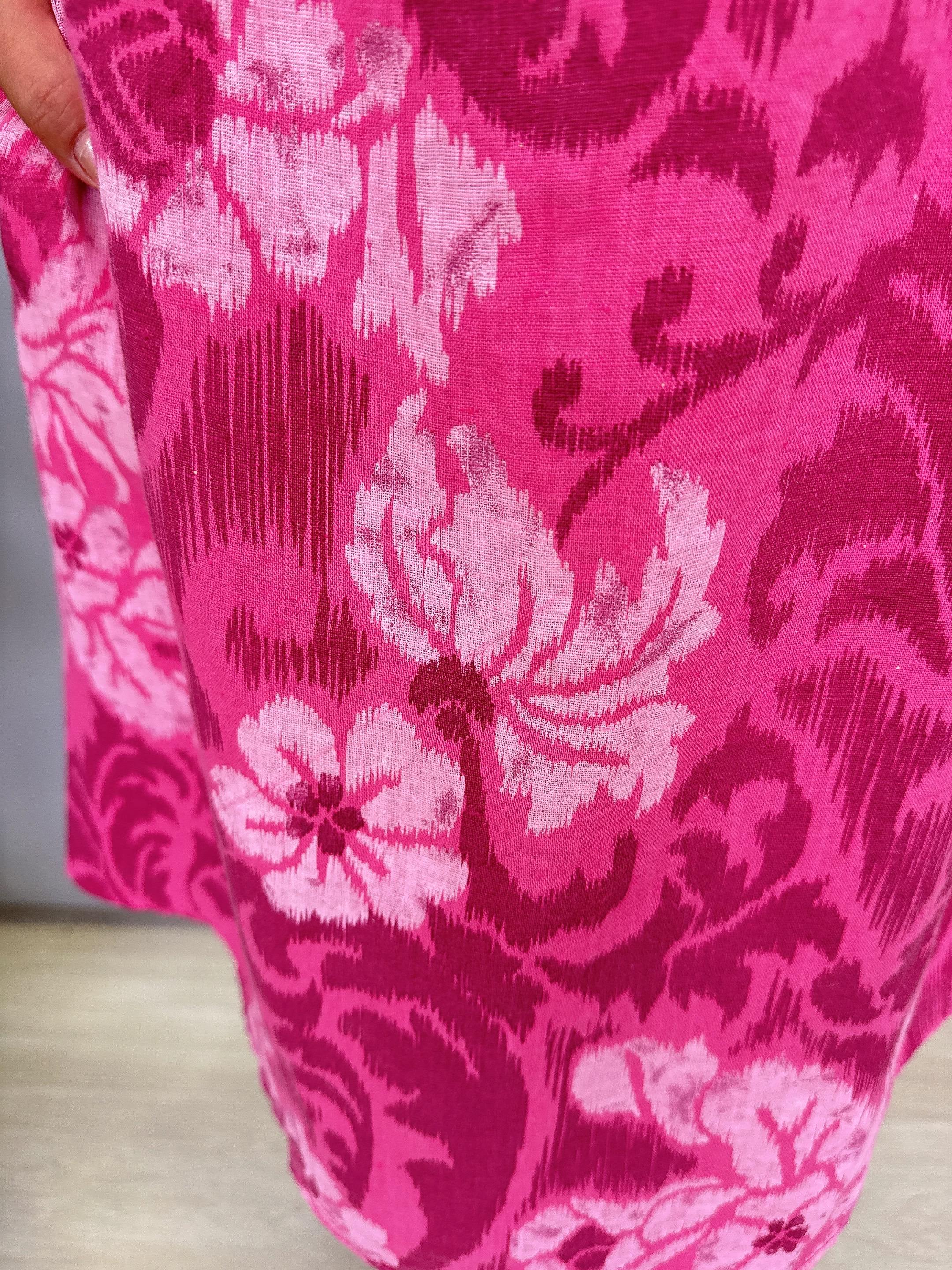 2514 Pamuklu Keten Elbise Pembe