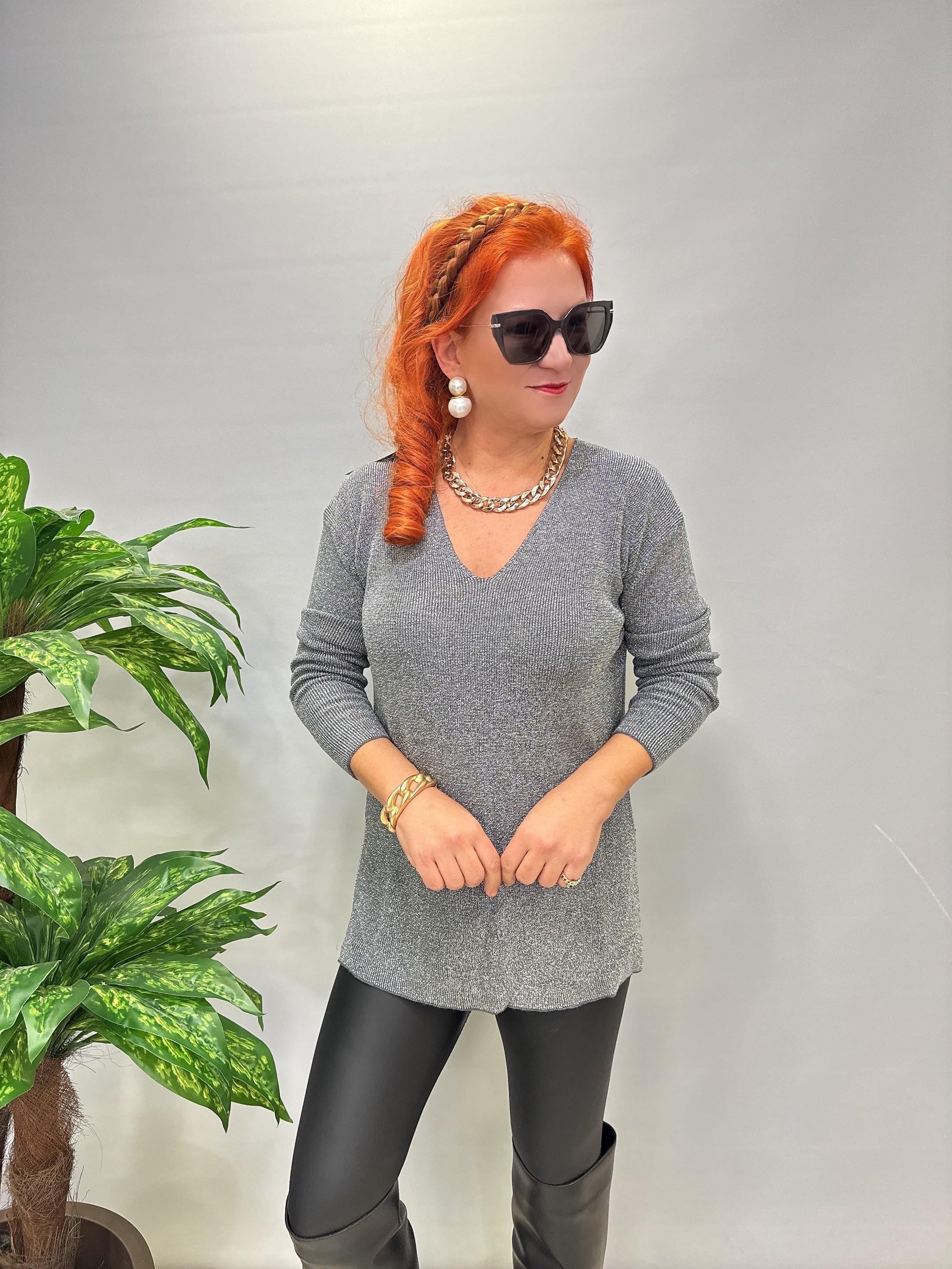 2535 Simli Triko Bluz Gri