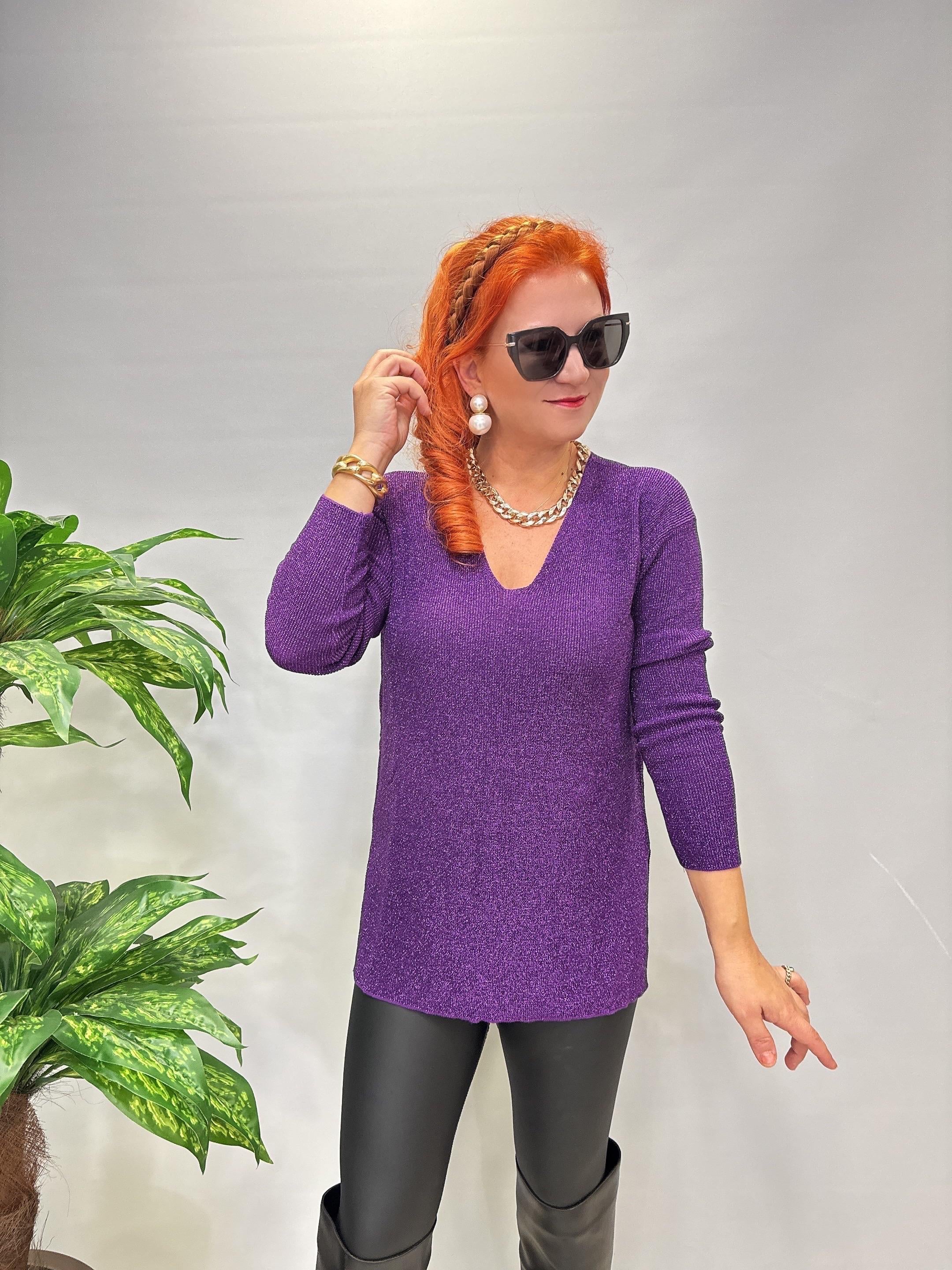 2535 Simli Triko Bluz Mor