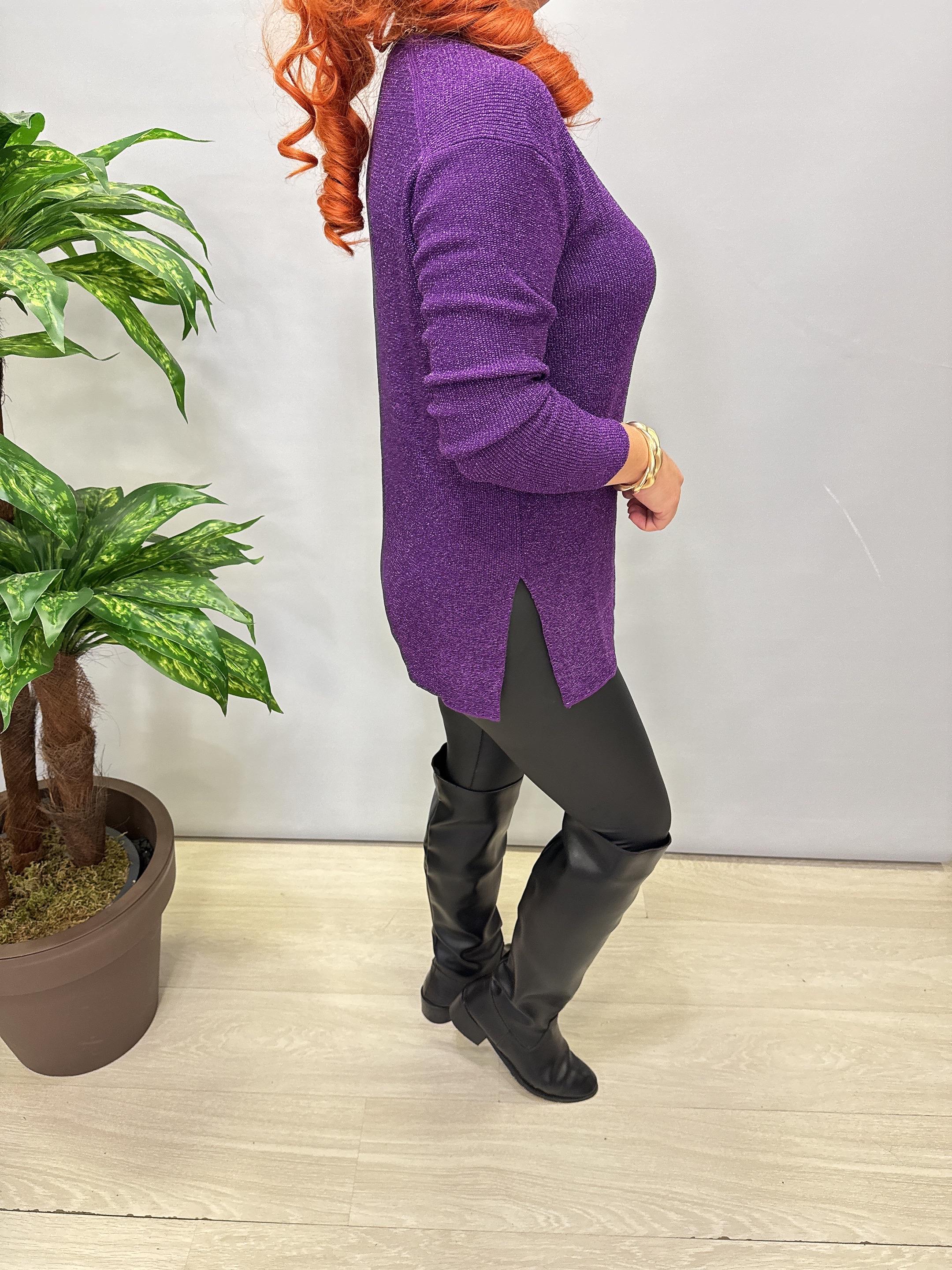 2535 Simli Triko Bluz Mor