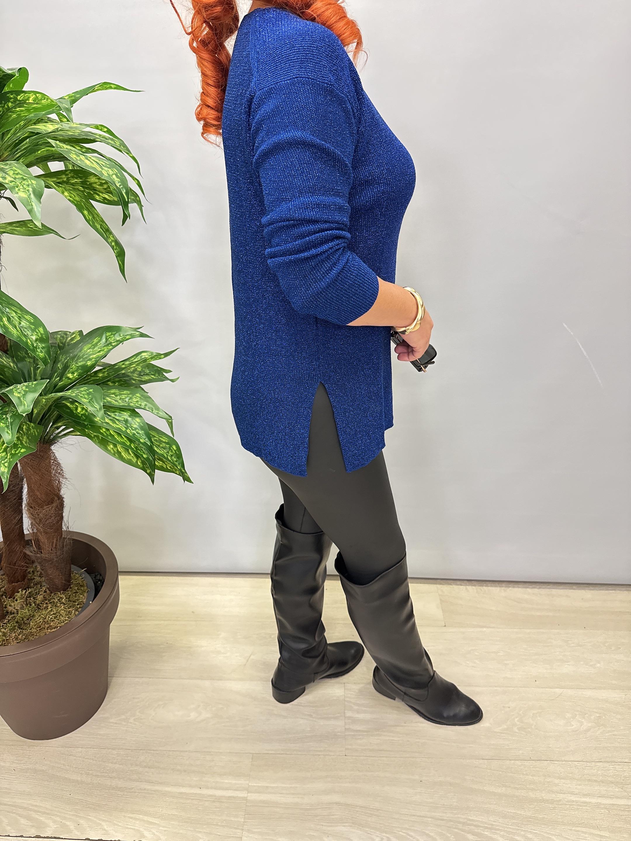 2535 Simli Triko Bluz Saks Mavi