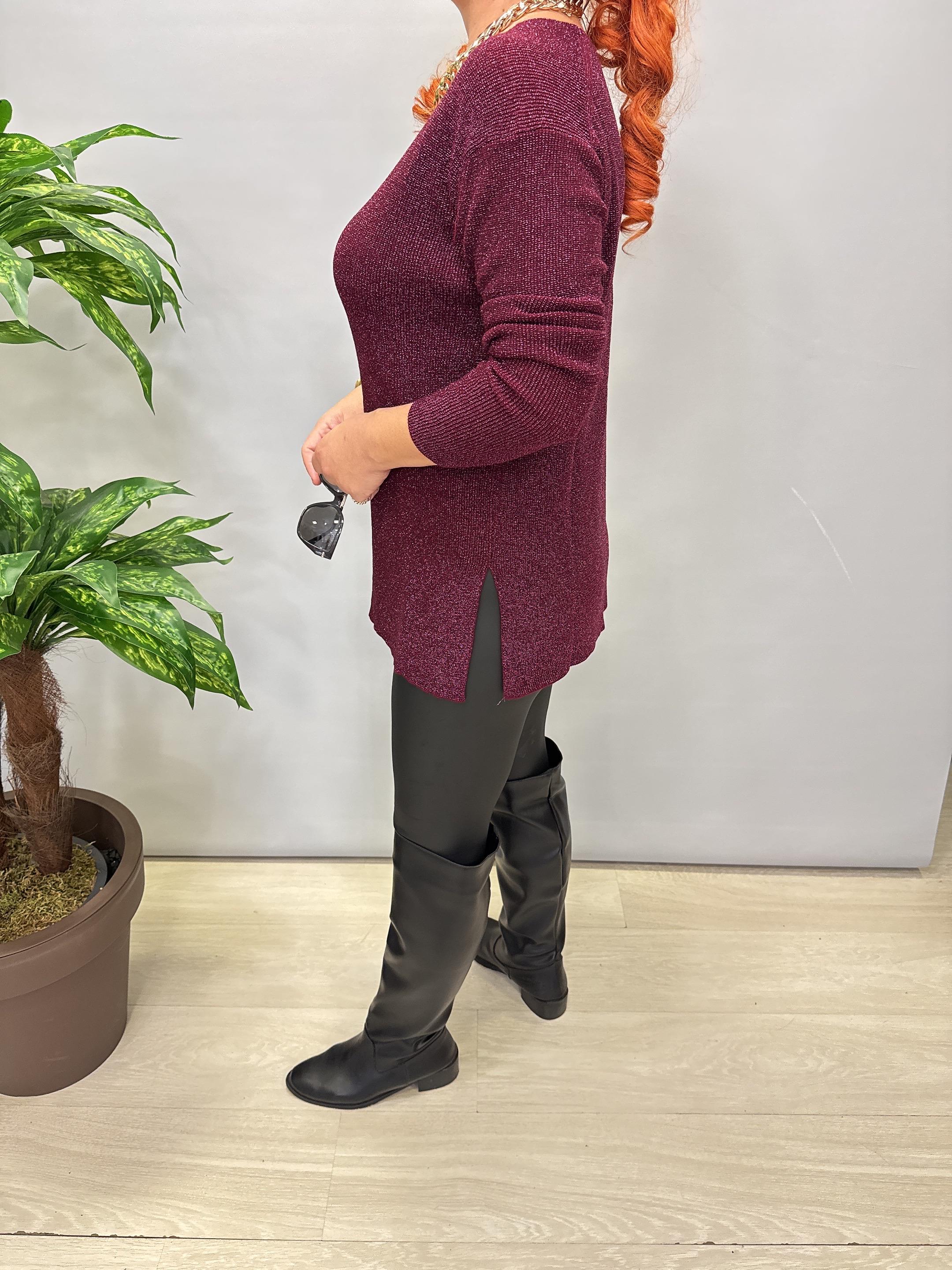 2535 Simli Triko Bluz Vişne