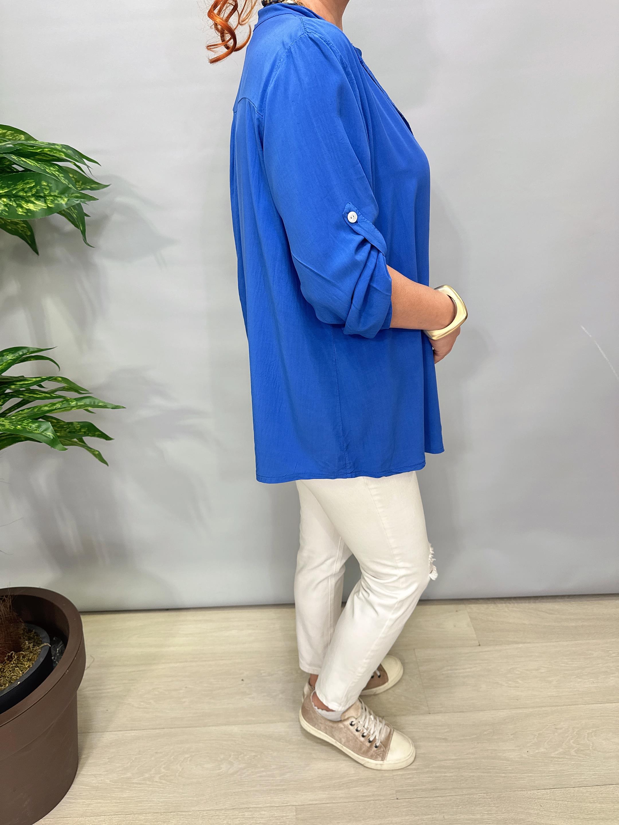 2580 Italyan Payet Detay Gömlek Bluz Saks Mavi