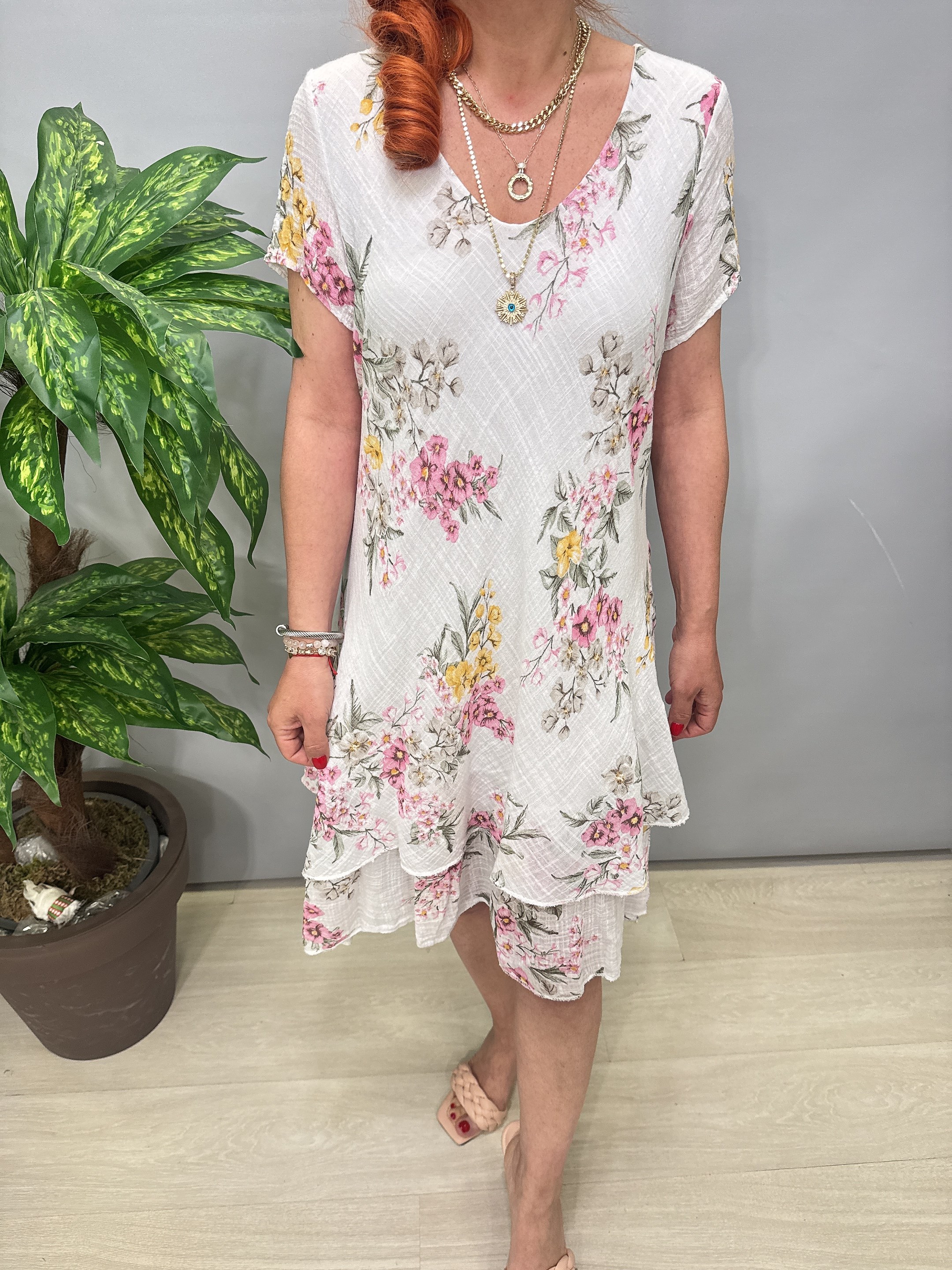 2612 Italyan Pamuklu Elbise Beyaz