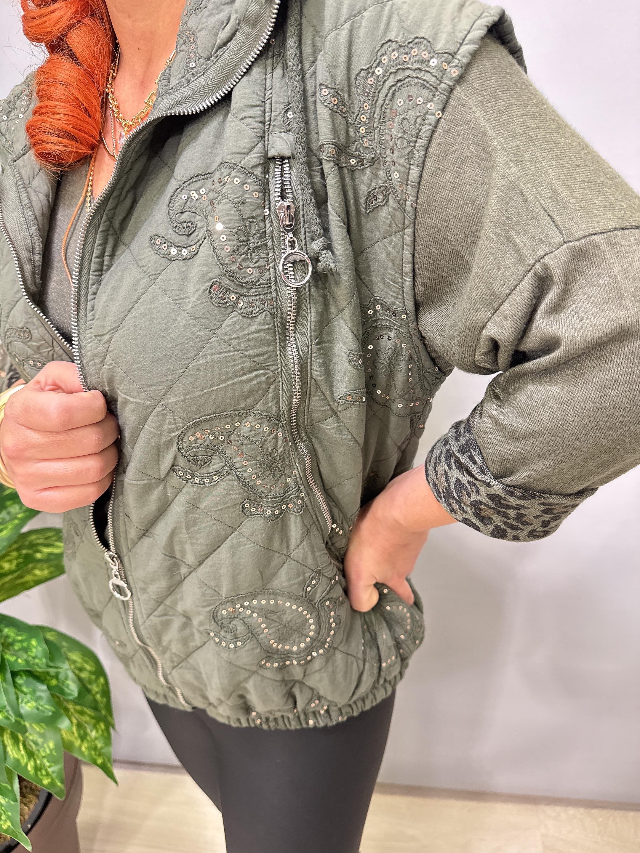 2626 Italyan Payet Detay Yelek Yeşil