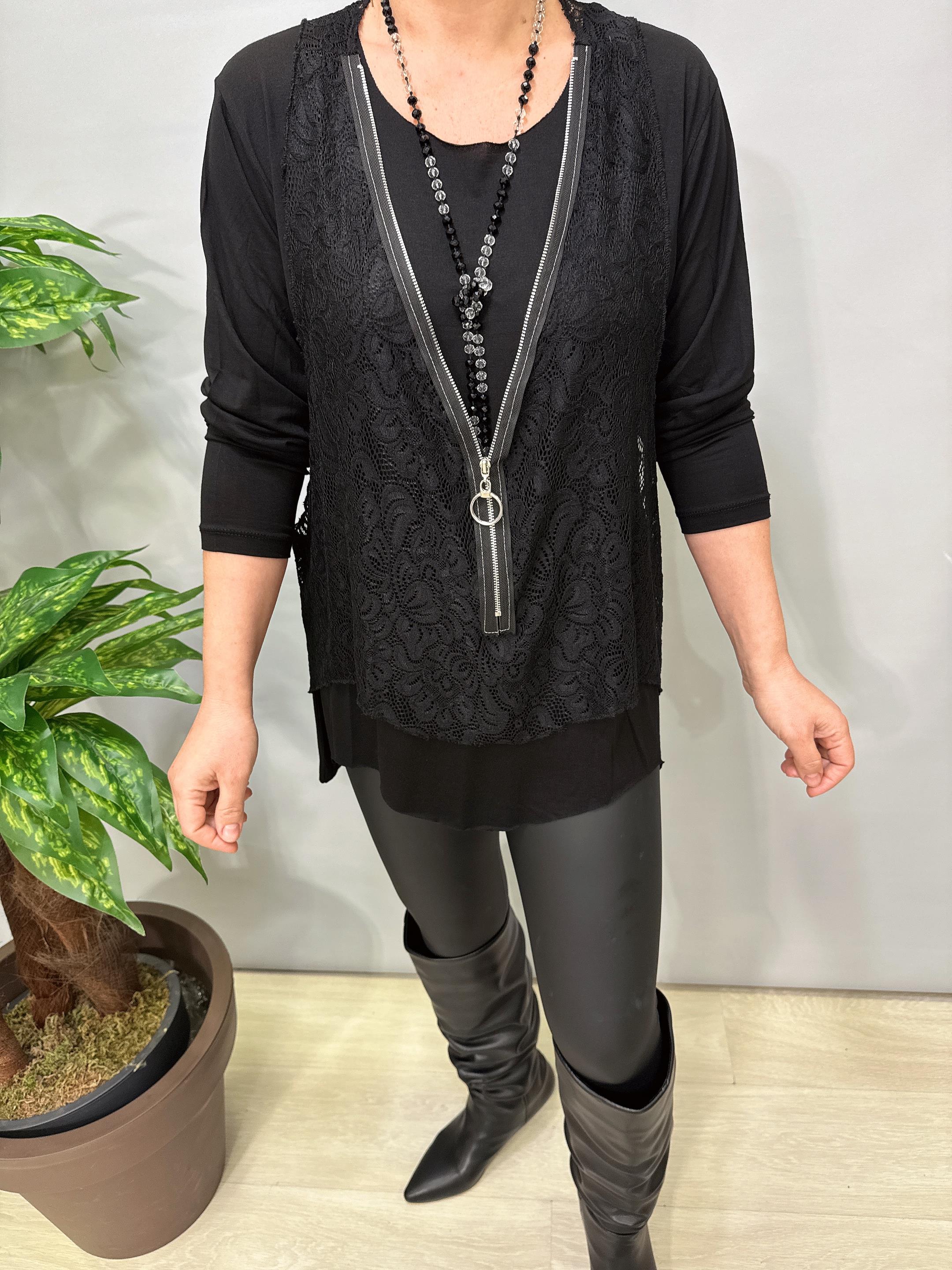 2628 Dantelli yelek  Takım Siyah