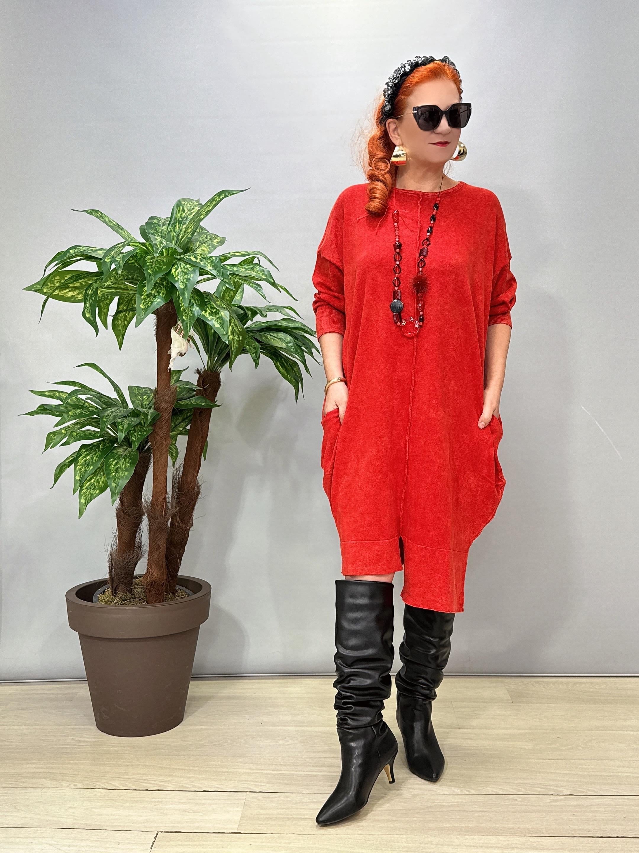 2630 Tasarım Pamuklu Elbise Kırmızı