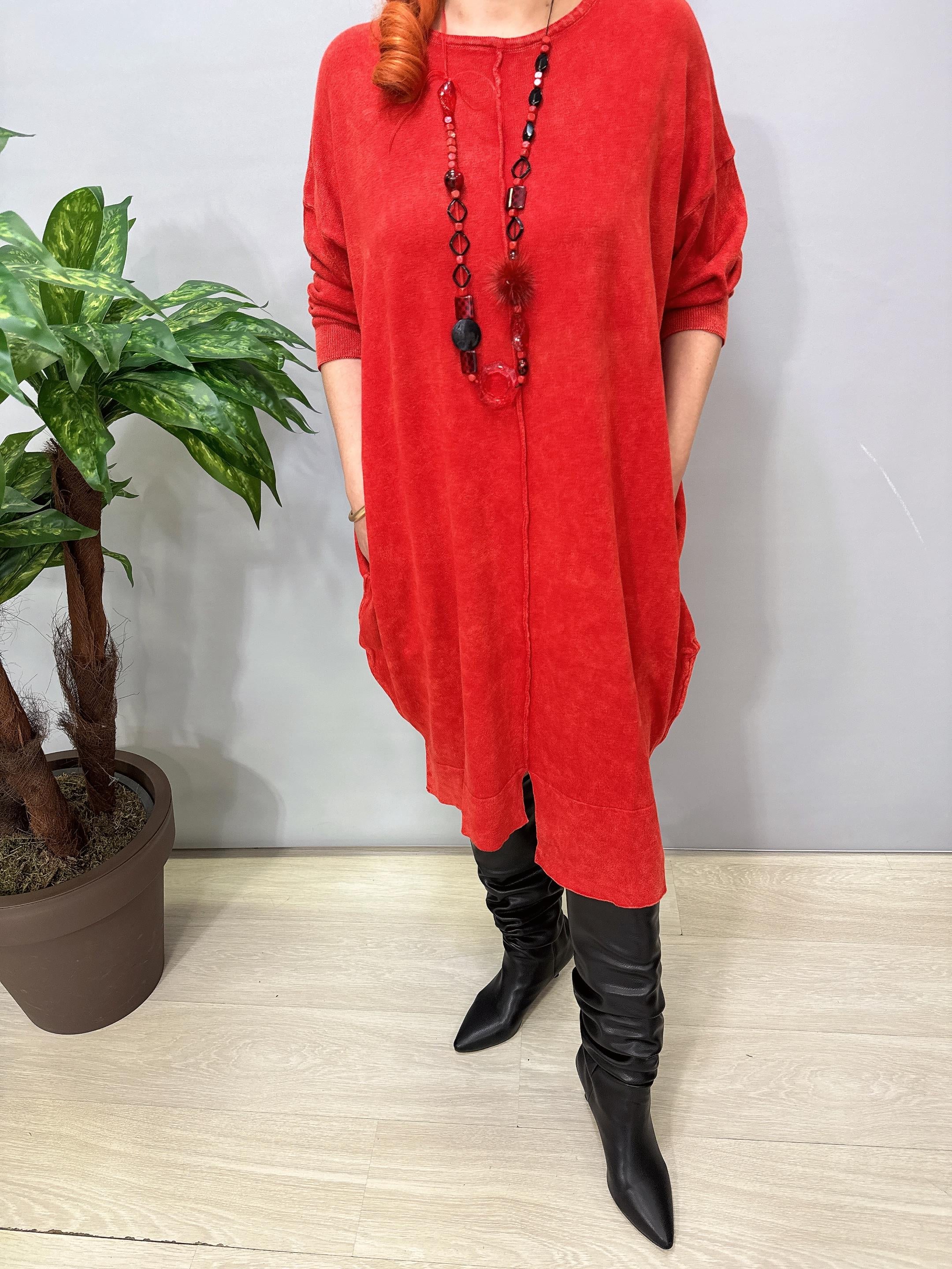 2630 Tasarım Pamuklu Elbise Kırmızı