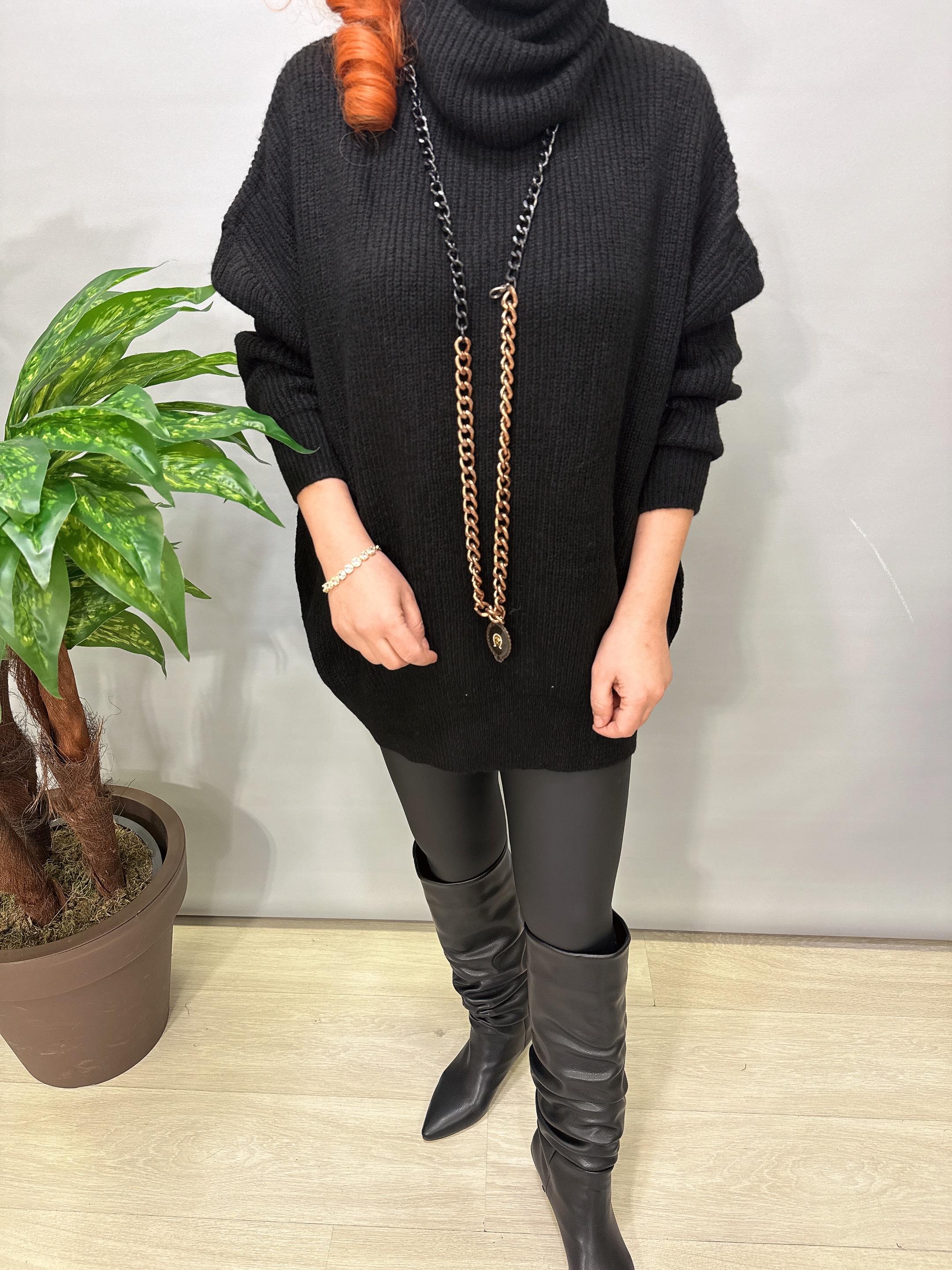 2635 Balıkçı Yaka Kazak Siyah