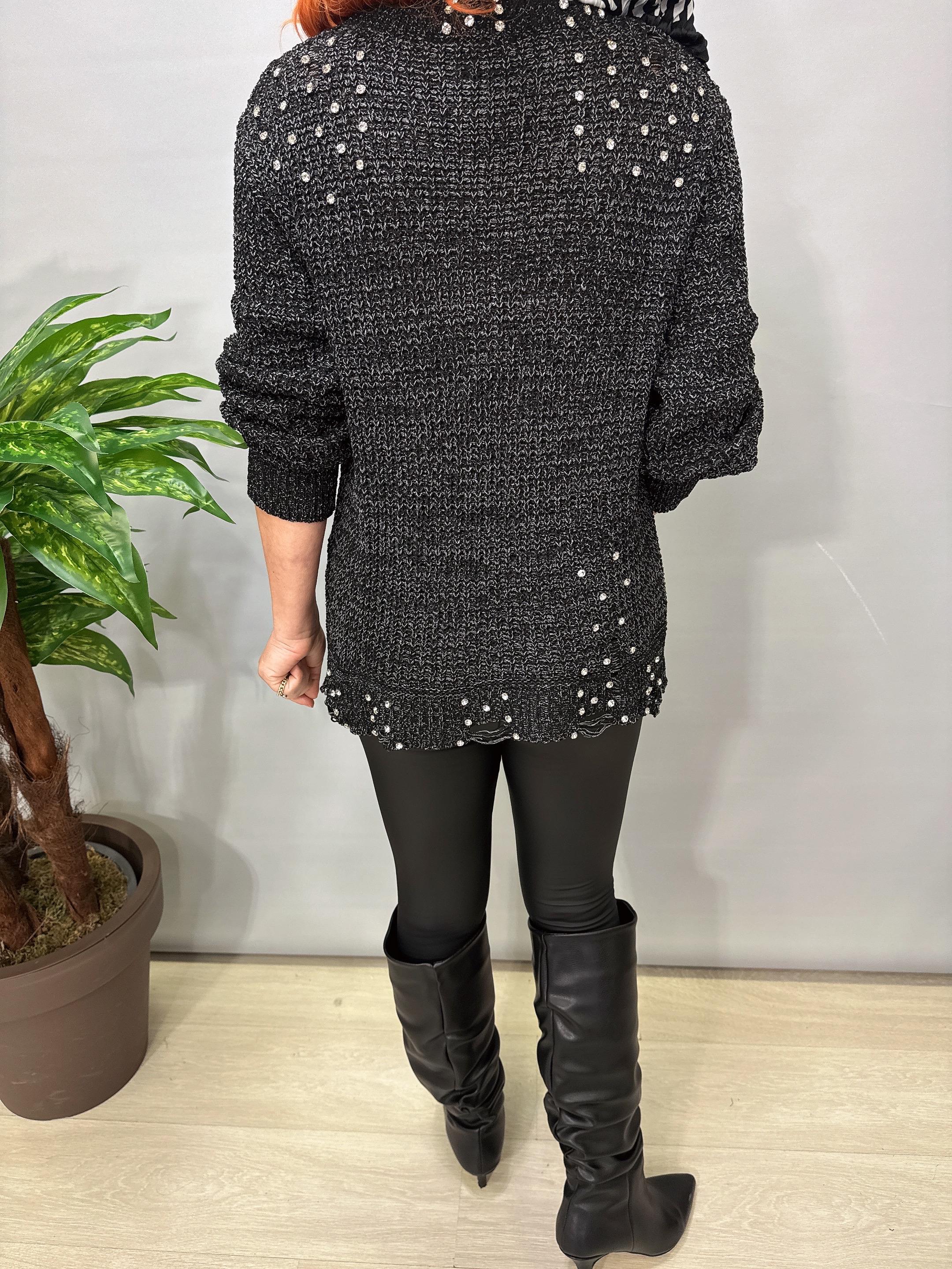 2651 Tasarım Taşlı Triko Siyah