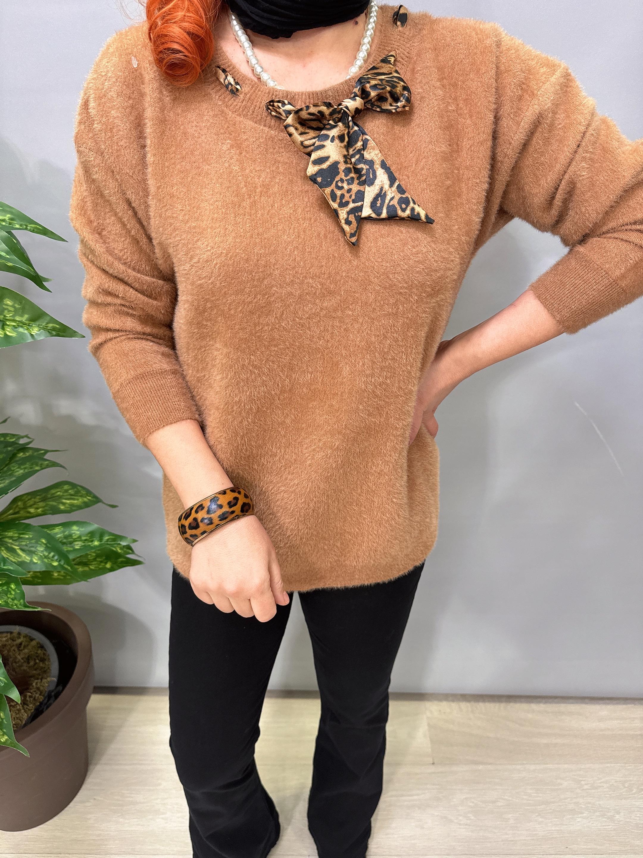 2652 Angora Triko Bluz Camel 