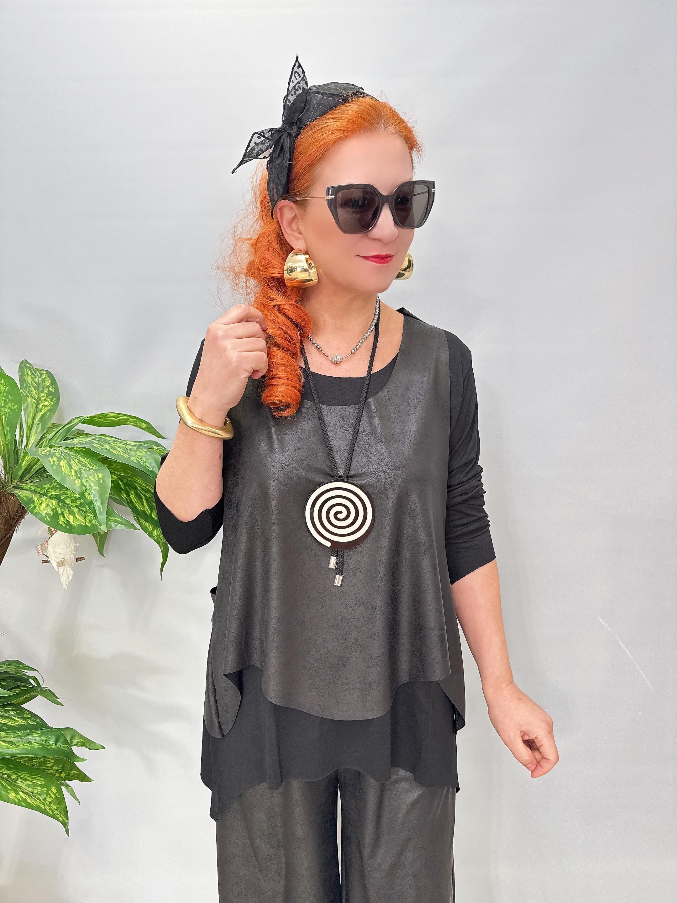 2660 Deri Yelek Basic Ve Kolye Dahil Siyah